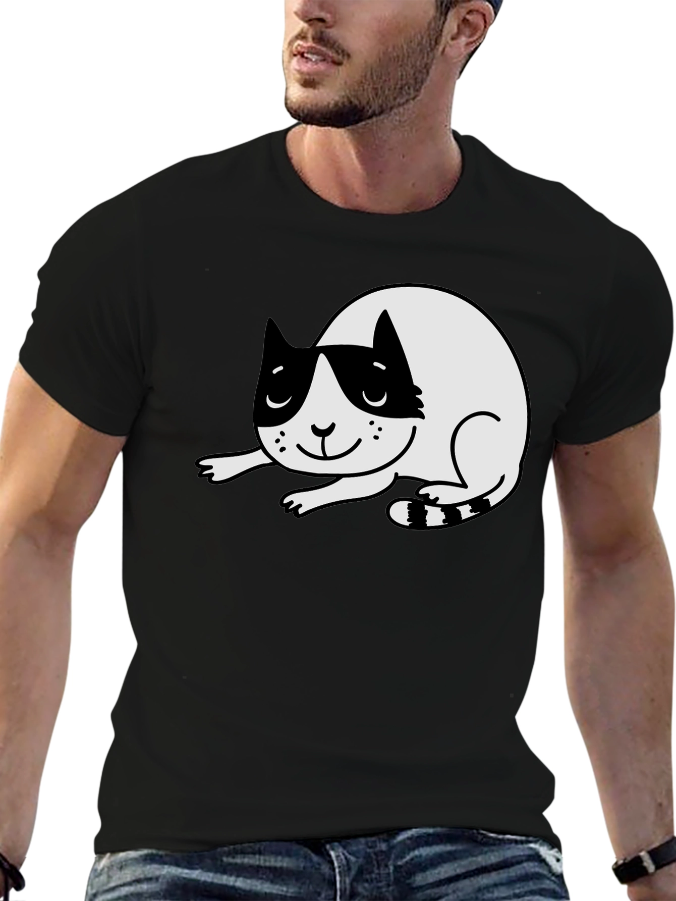 Black Cute Cat Graphic T-Shirt - Black view 6