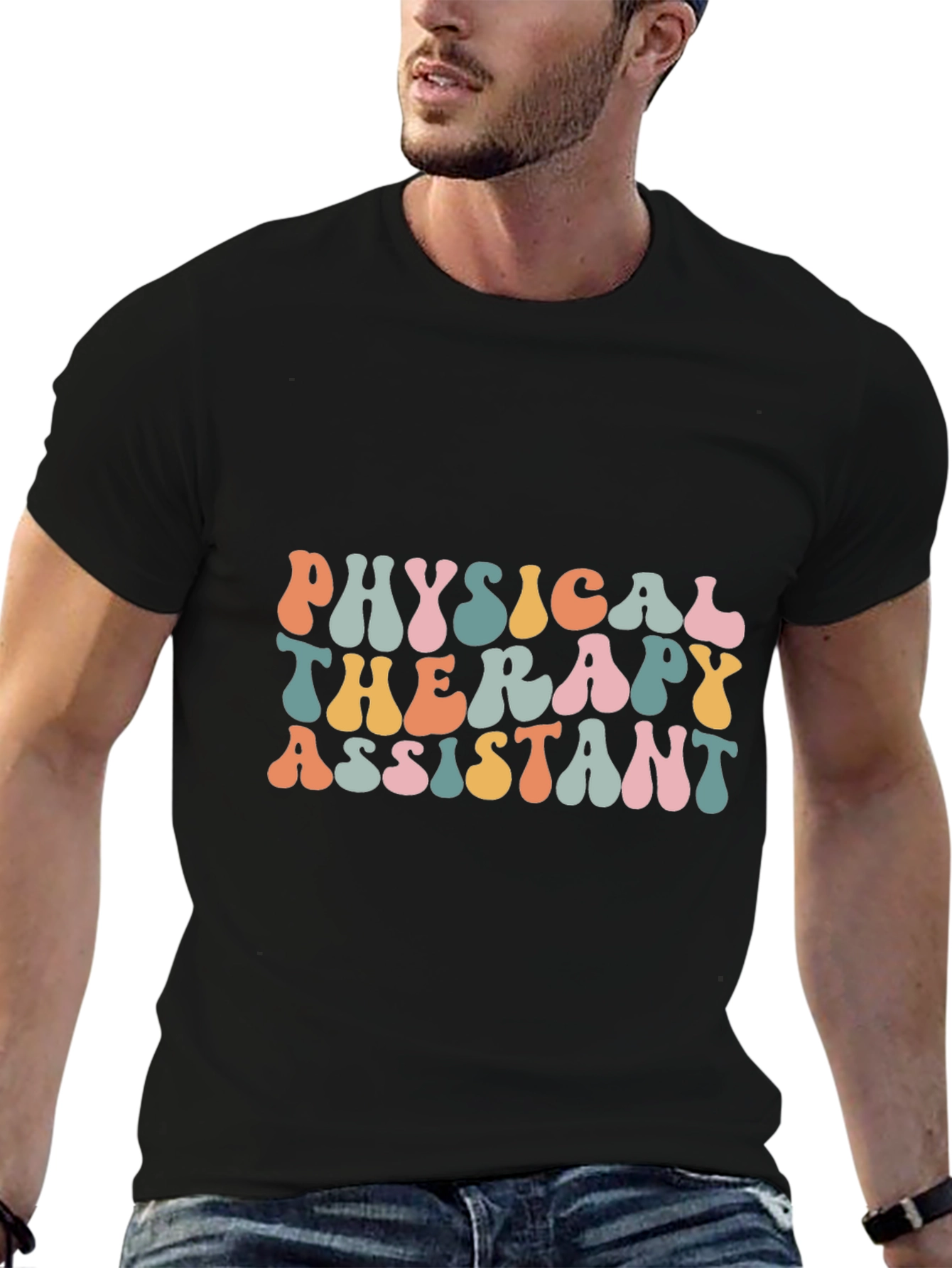 Black Physical Therapy Assistant Retro T-Shirt view 6