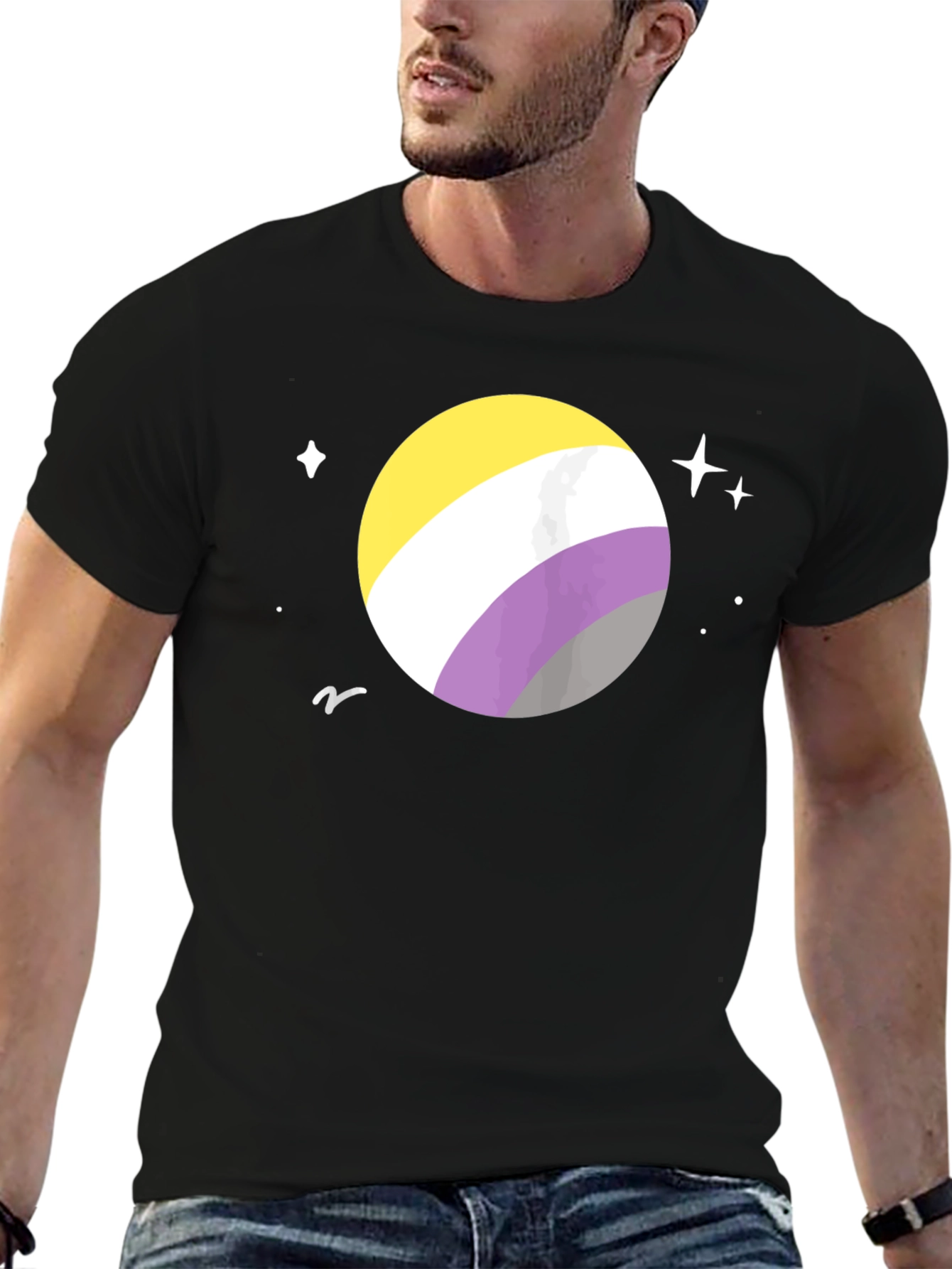 Black Nonbinary Pride Space T-Shirt - Black Cotton view 6