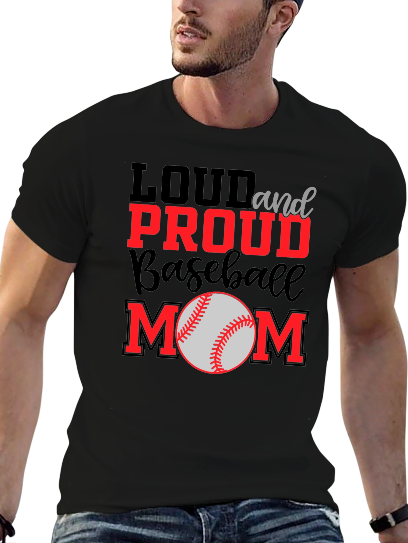 Black Loud and Proud Baseball Mom Graphic Tee view 6