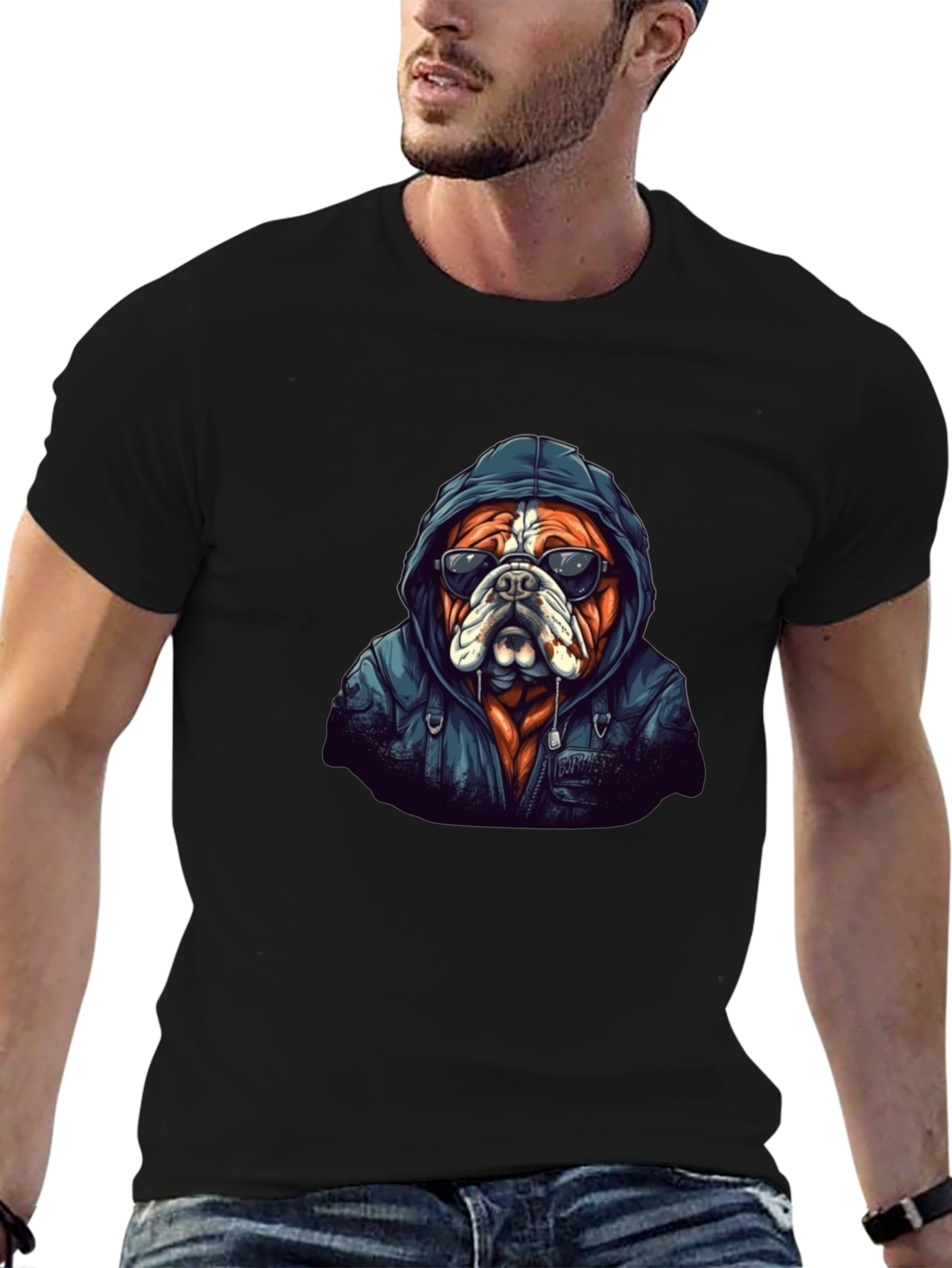 Black Cool Bulldog Graphic Tee - Black Cotton view 6