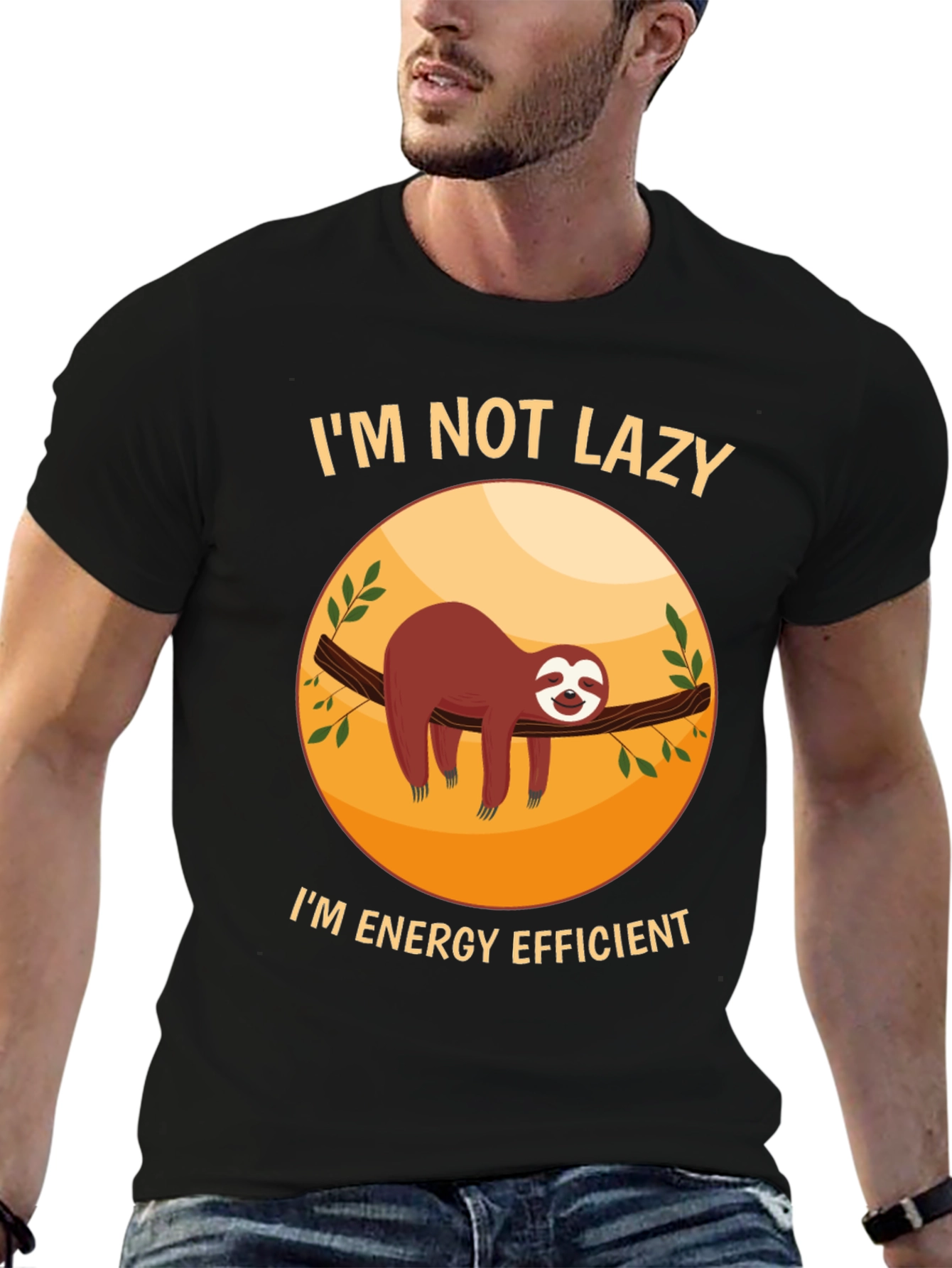 Black Funny Sloth 'I'm Not Lazy' Graphic T-Shirt view 6
