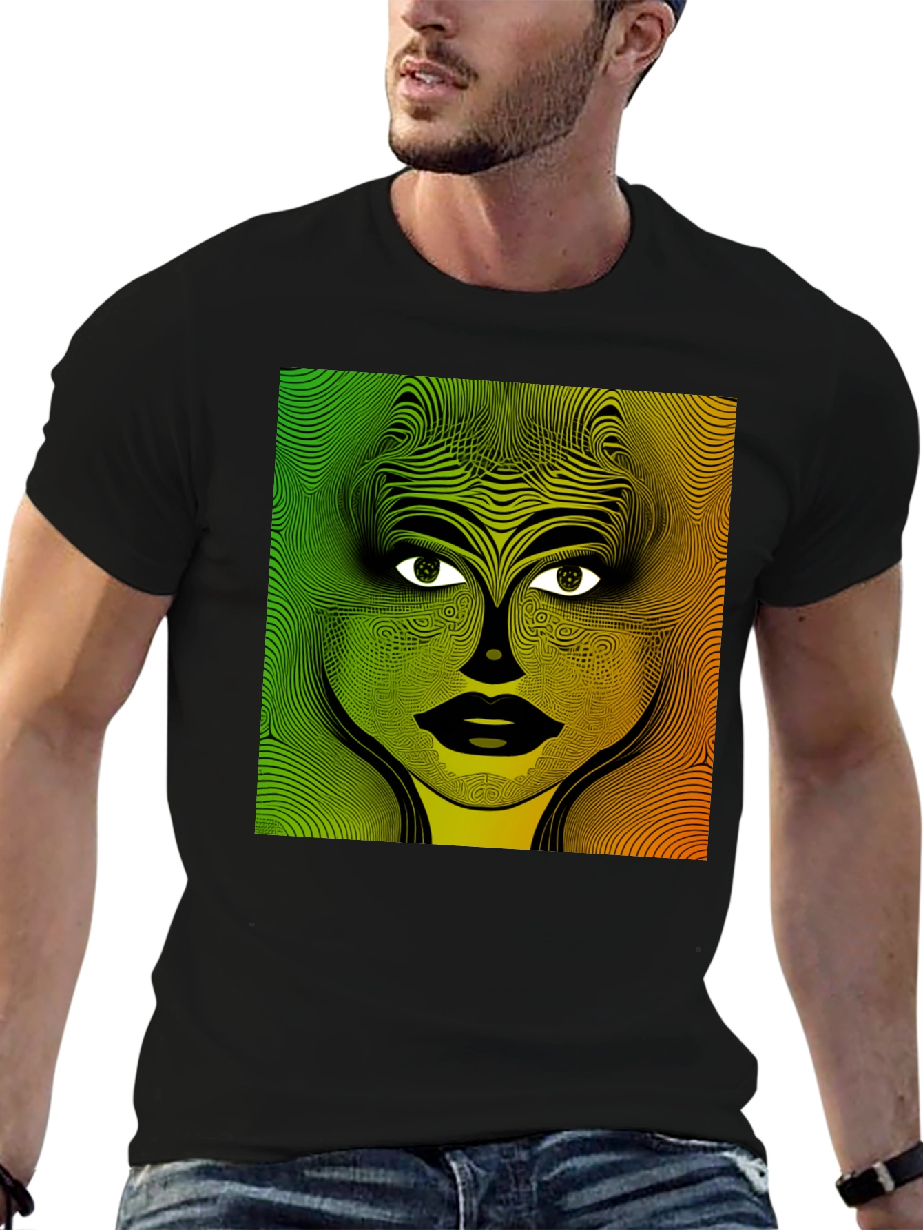 Black Abstract Woman Graphic Black T-Shirt view 6