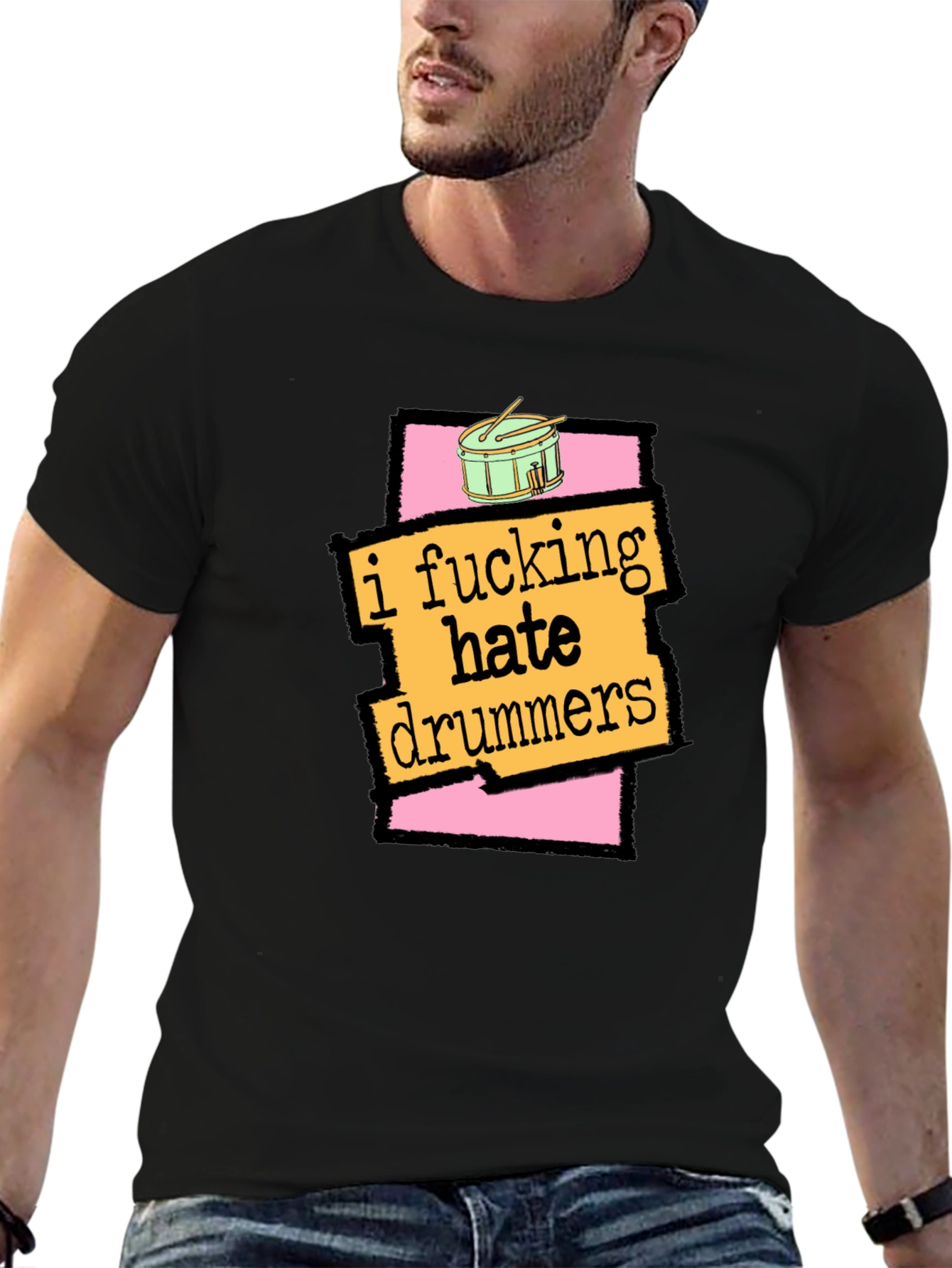 Black I Fucking Hate Drummers Graphic T-Shirt view 6