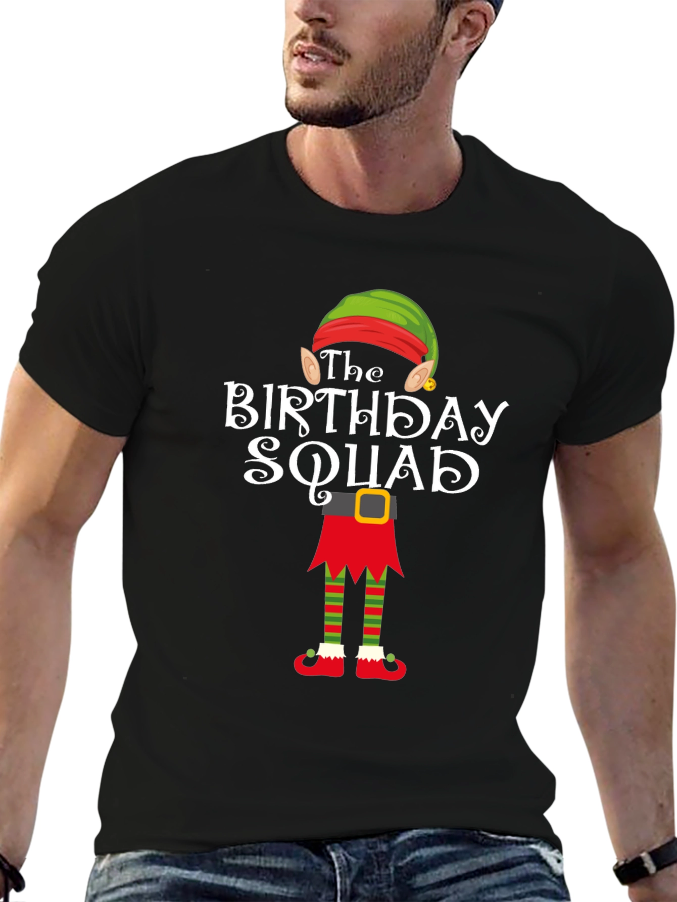 Black Birthday Squad Elf T-Shirt view 6