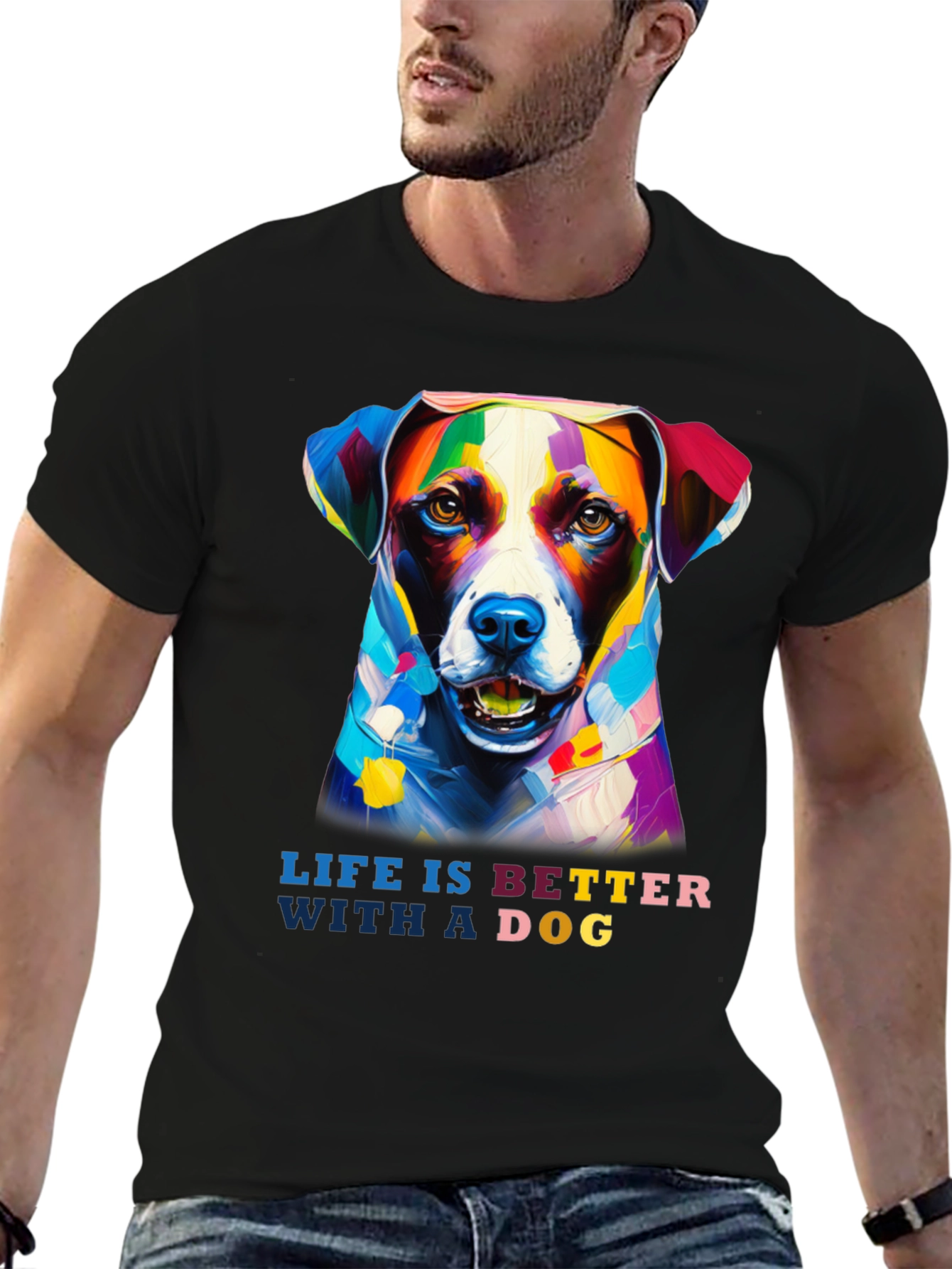 Black Life is Better with a Dog T-Shirt - Artistic Dog Portrait view 6