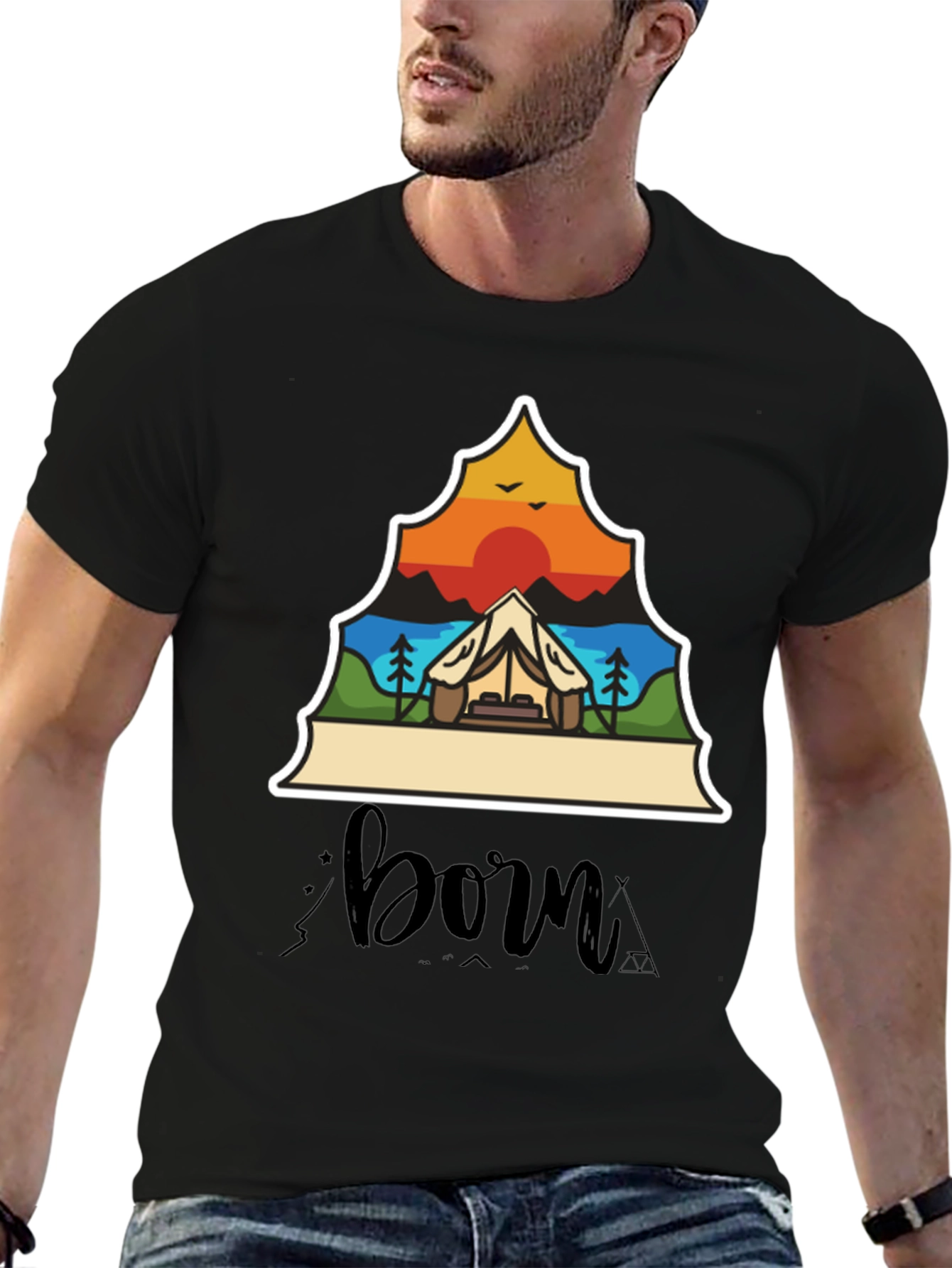 Black Camping Adventure T-Shirt - Born to Explore! view 6