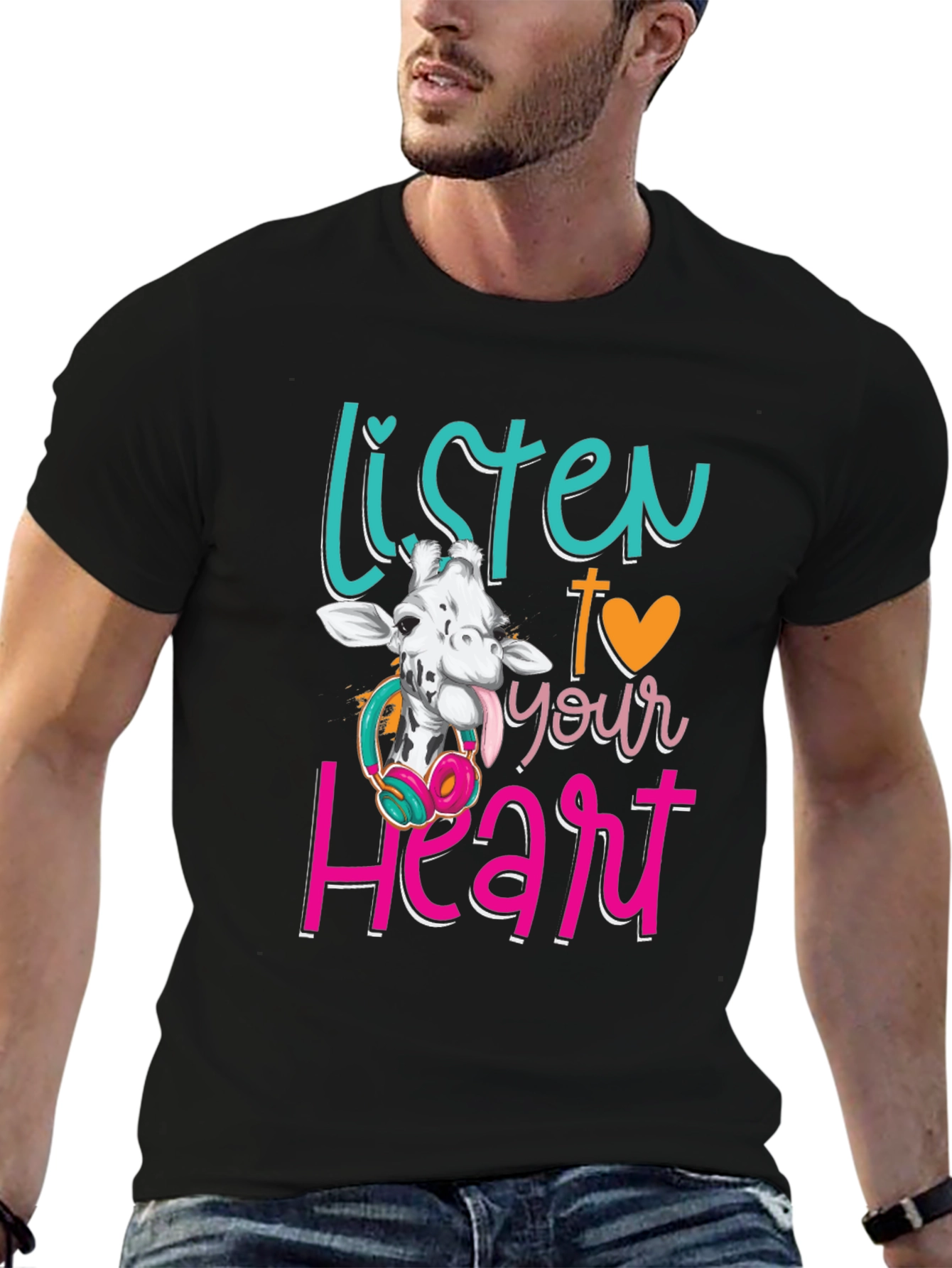 Black Listen to Your Heart Giraffe T-Shirt view 6