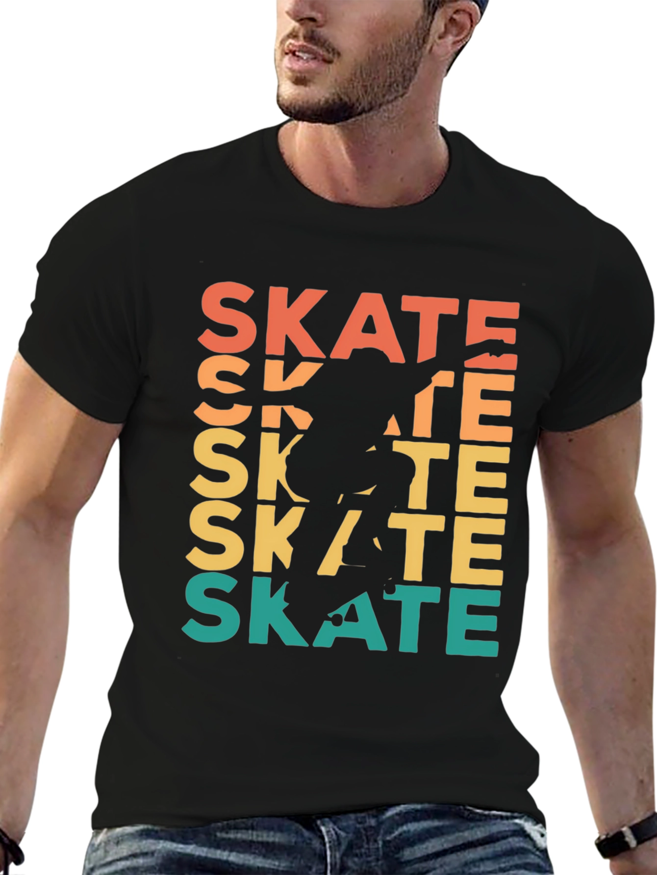 Black Retro Skate T-Shirt - Cool Skater Design view 6