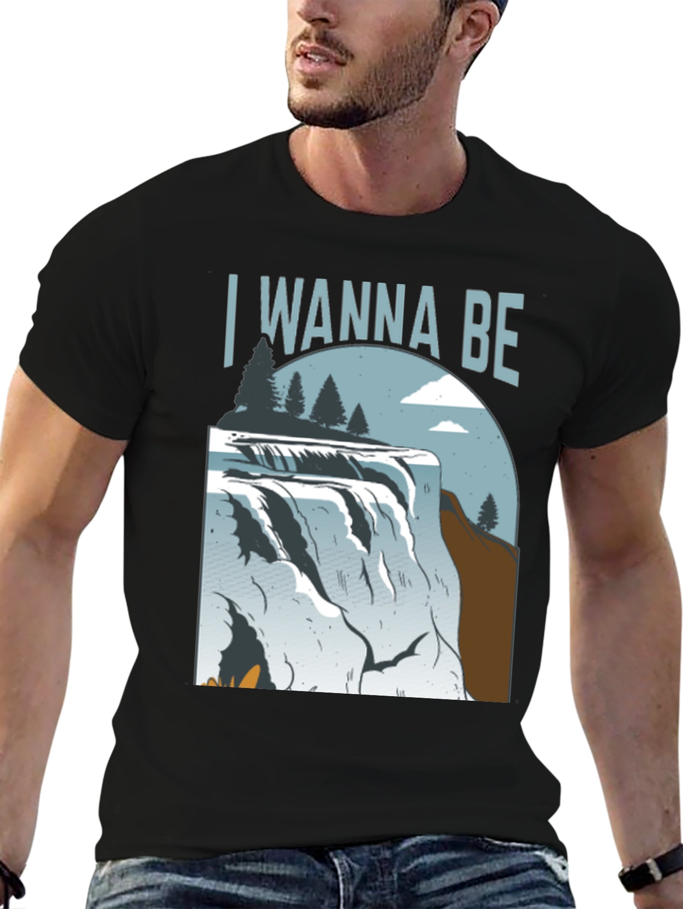 Black Wanna Be Waterfall Graphic Tee - Nature Lover's Shirt view 6