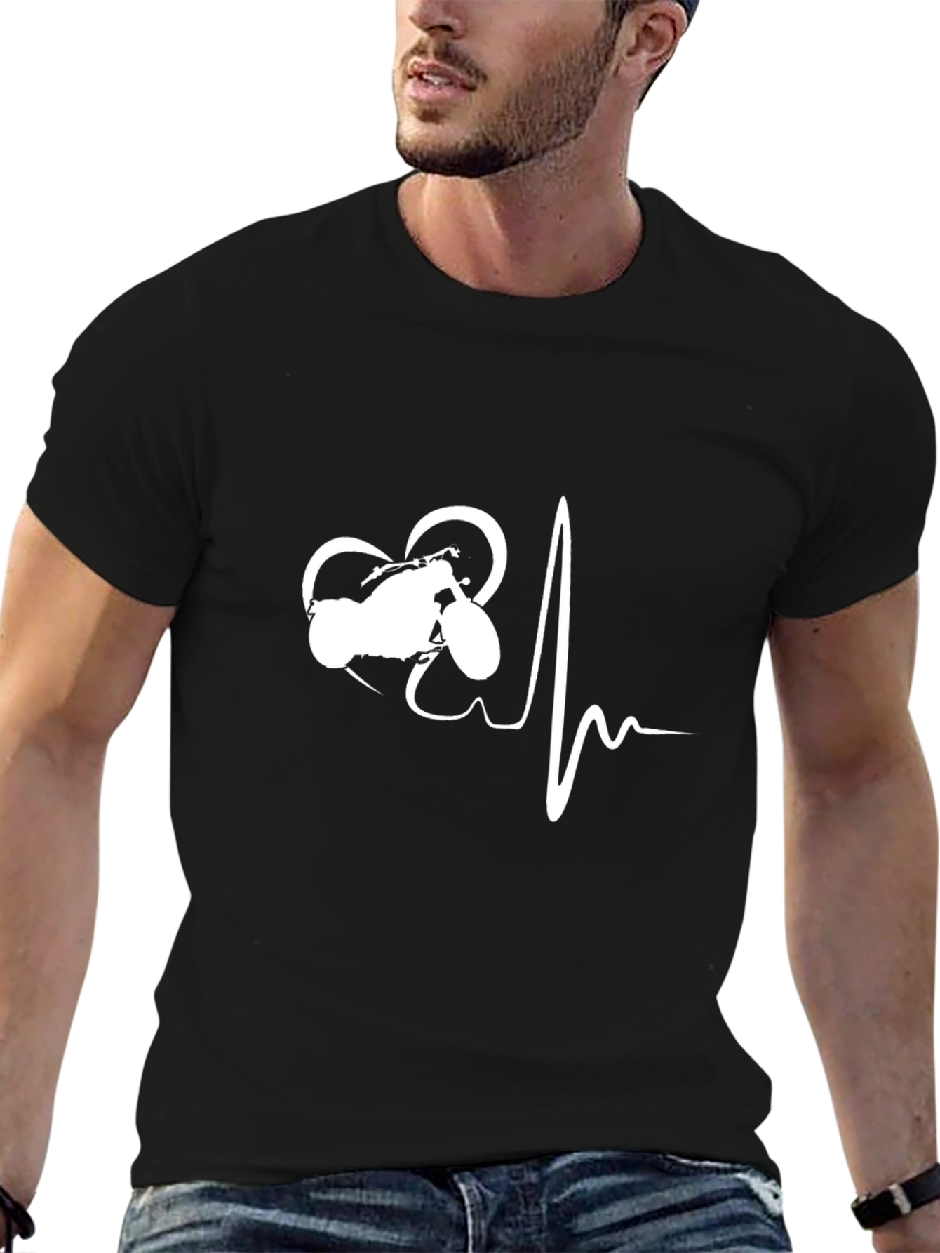 Black Motorcycle Heartbeat Graphic T-Shirt view 6