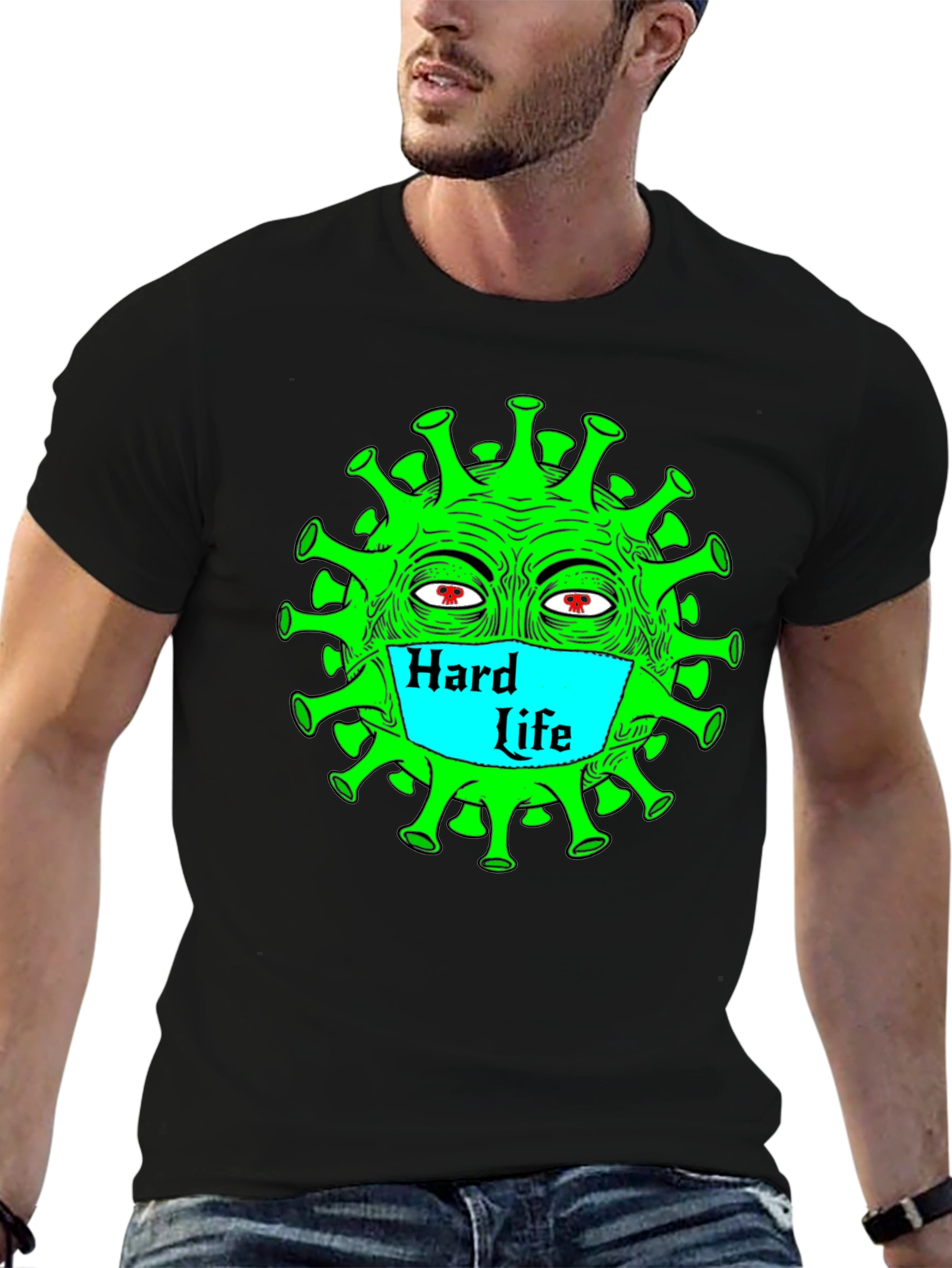 Black Hard Life Graphic Tee - Funny Corona Virus T-Shirt view 6