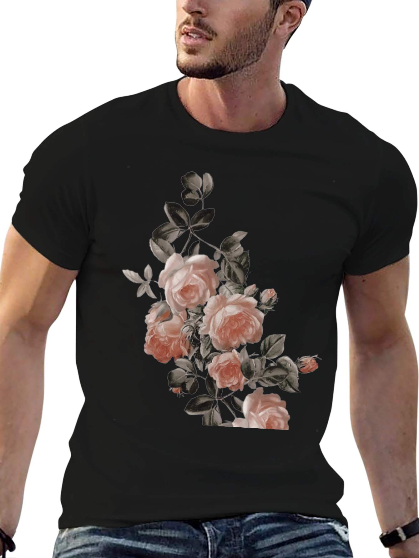 Black Floral Graphic Print Black T-Shirt view 6