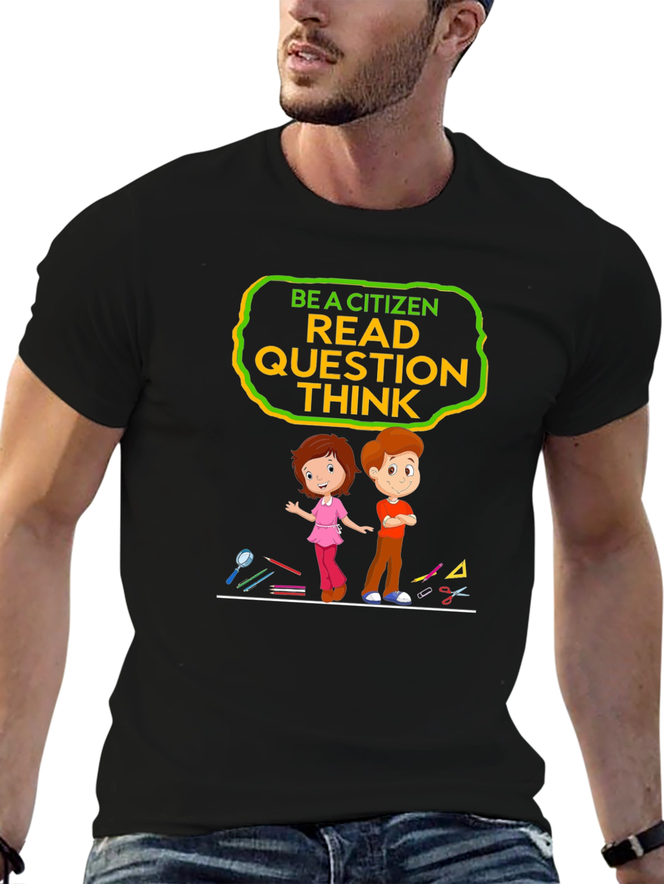 Black Be a Citizen Read Question Think T-Shirt view 6