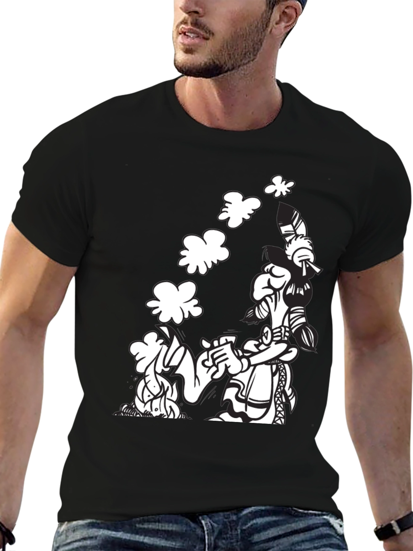 Black Black T-Shirt with Cartoon Graphic view 6