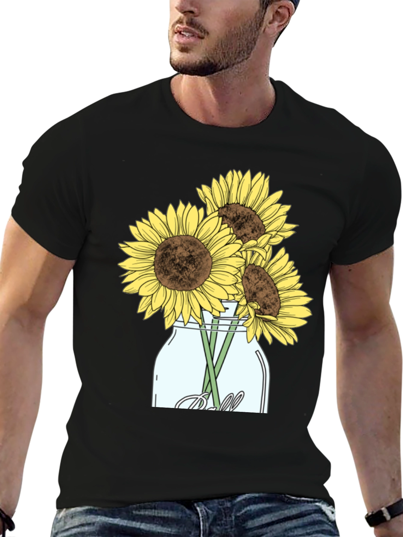 Black Sunflower Mason Jar Graphic Tee - Black view 6