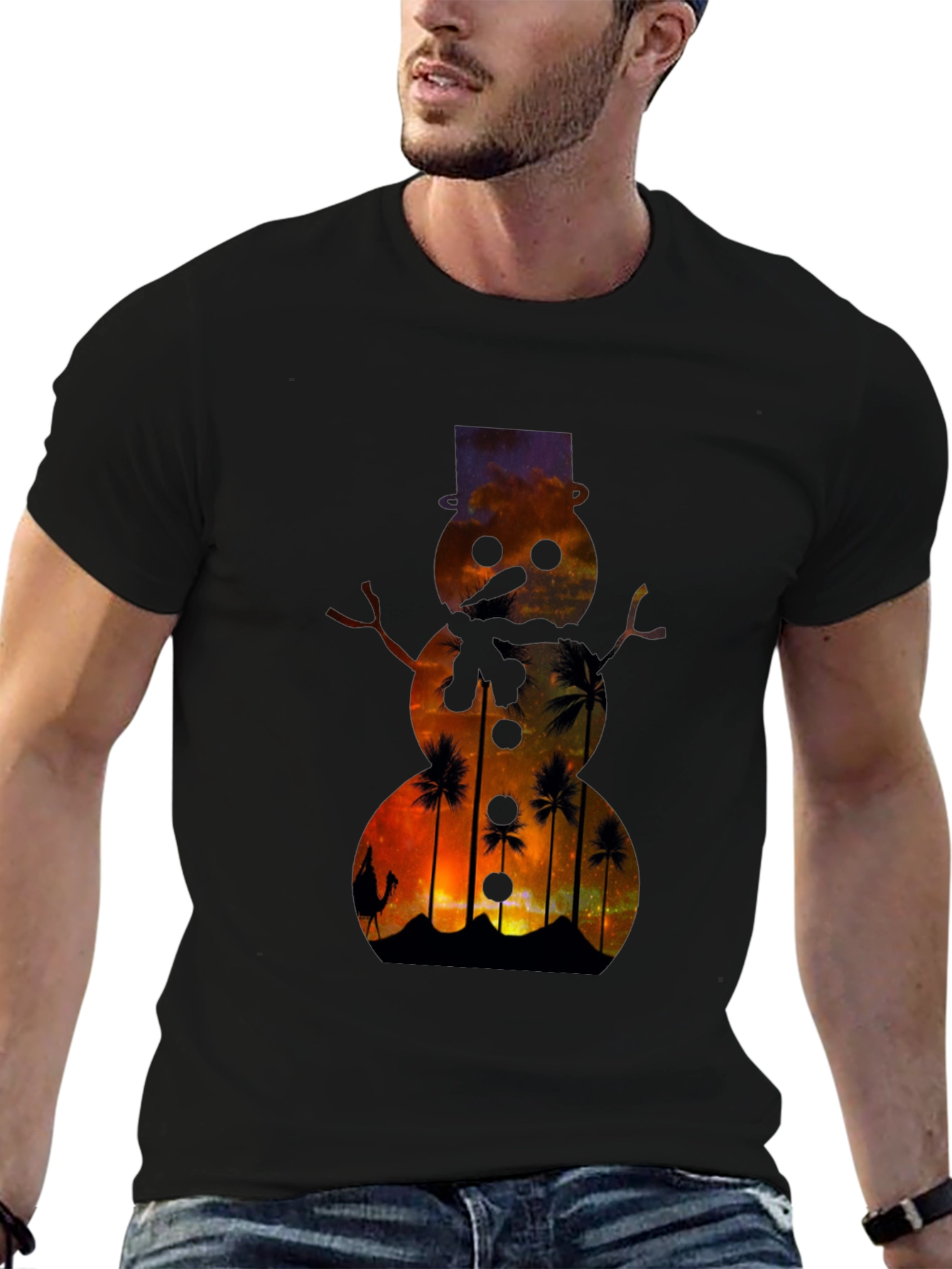 Black Sunset Snowman T-Shirt view 6