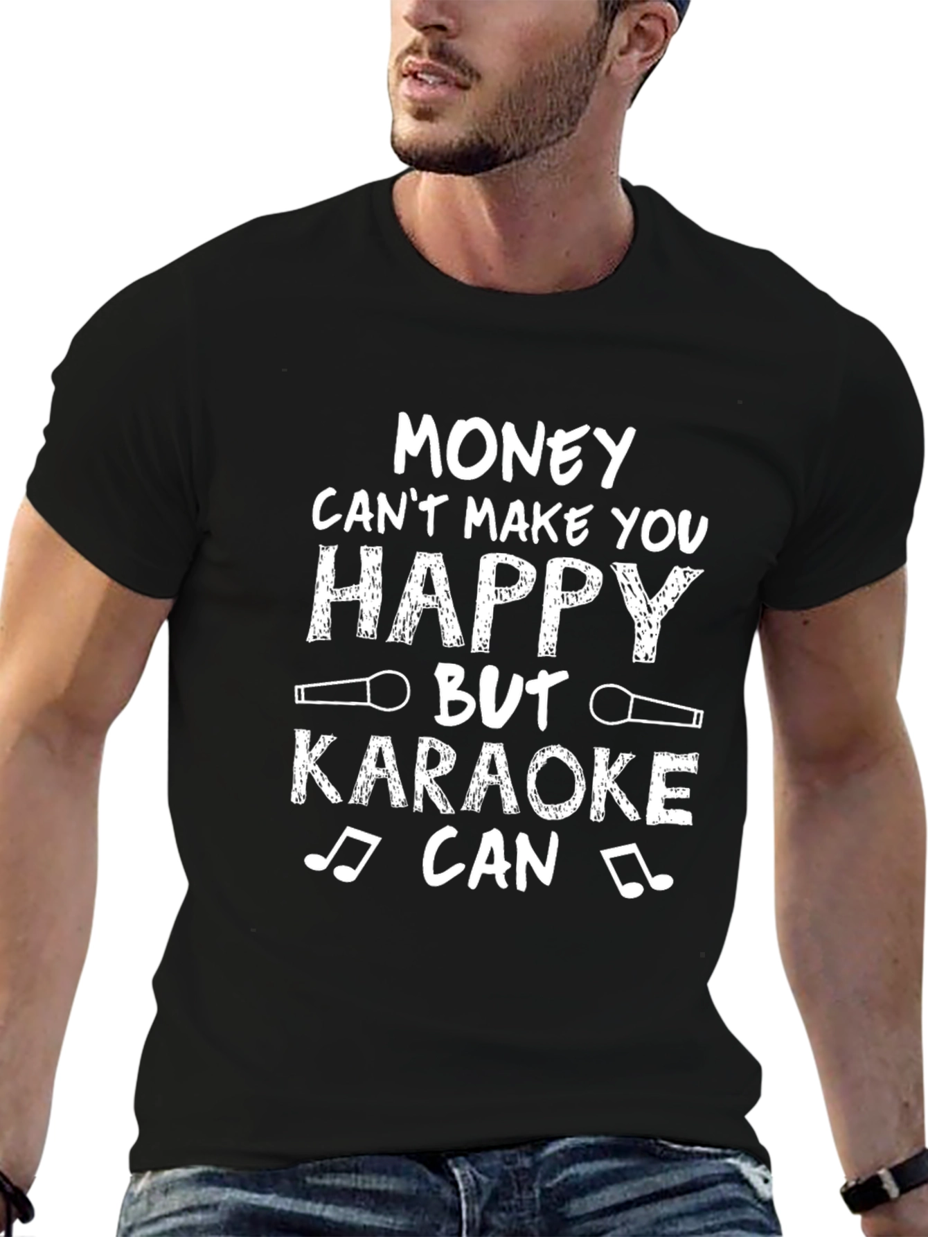 Black Karaoke T-Shirt - Money Can't Buy Happiness view 6