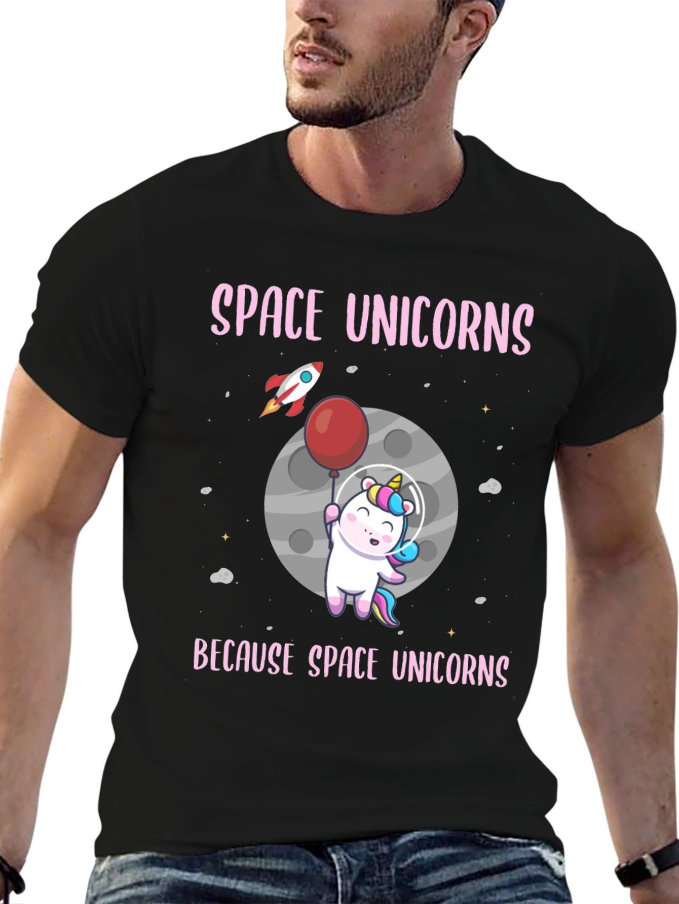 Black Space Unicorns Graphic T-Shirt view 6