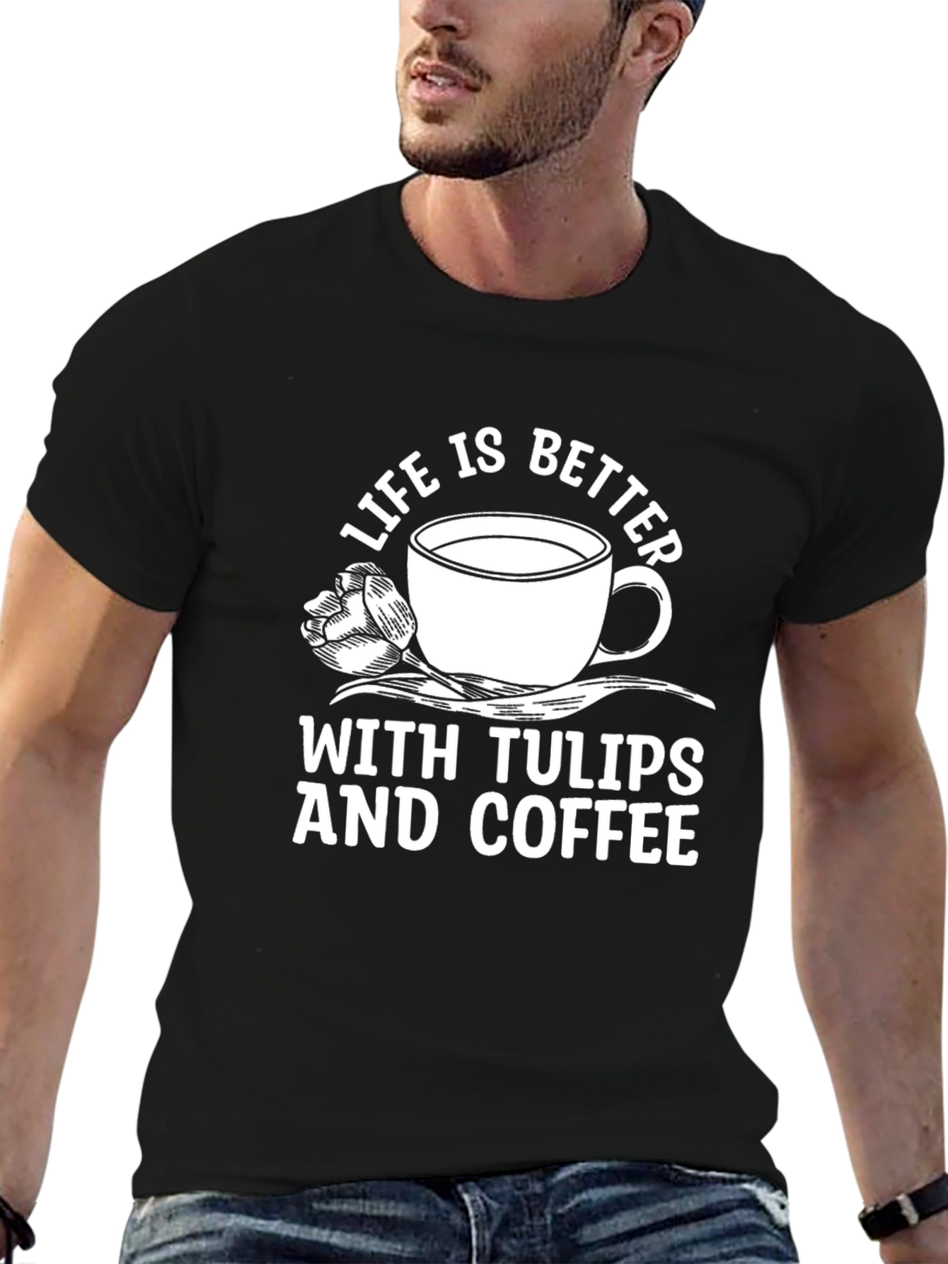 Black Life is Better With Tulips and Coffee Graphic T-Shirt view 6