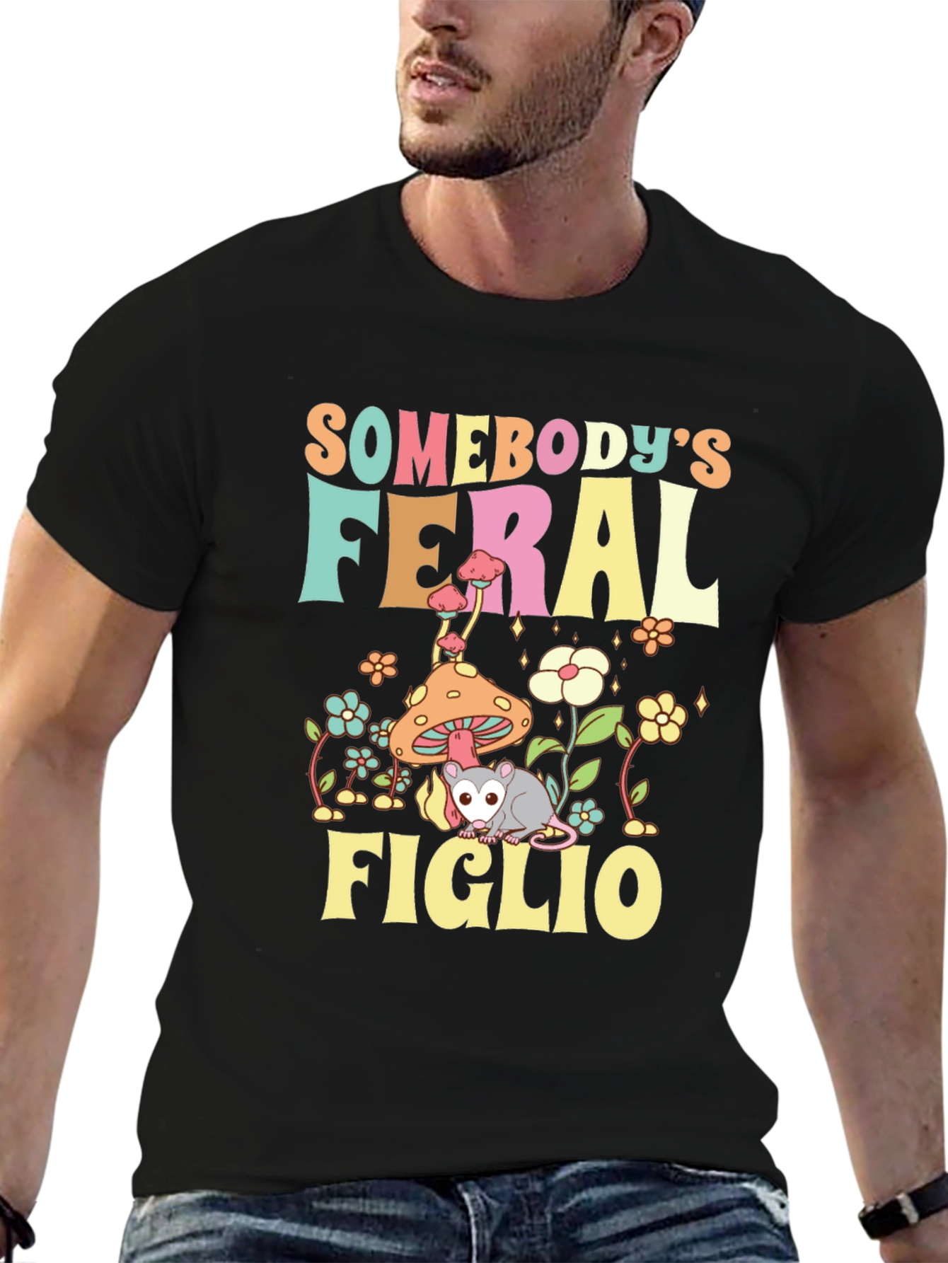 Black Feral Figlio T-Shirt - Cute Possum Design view 6