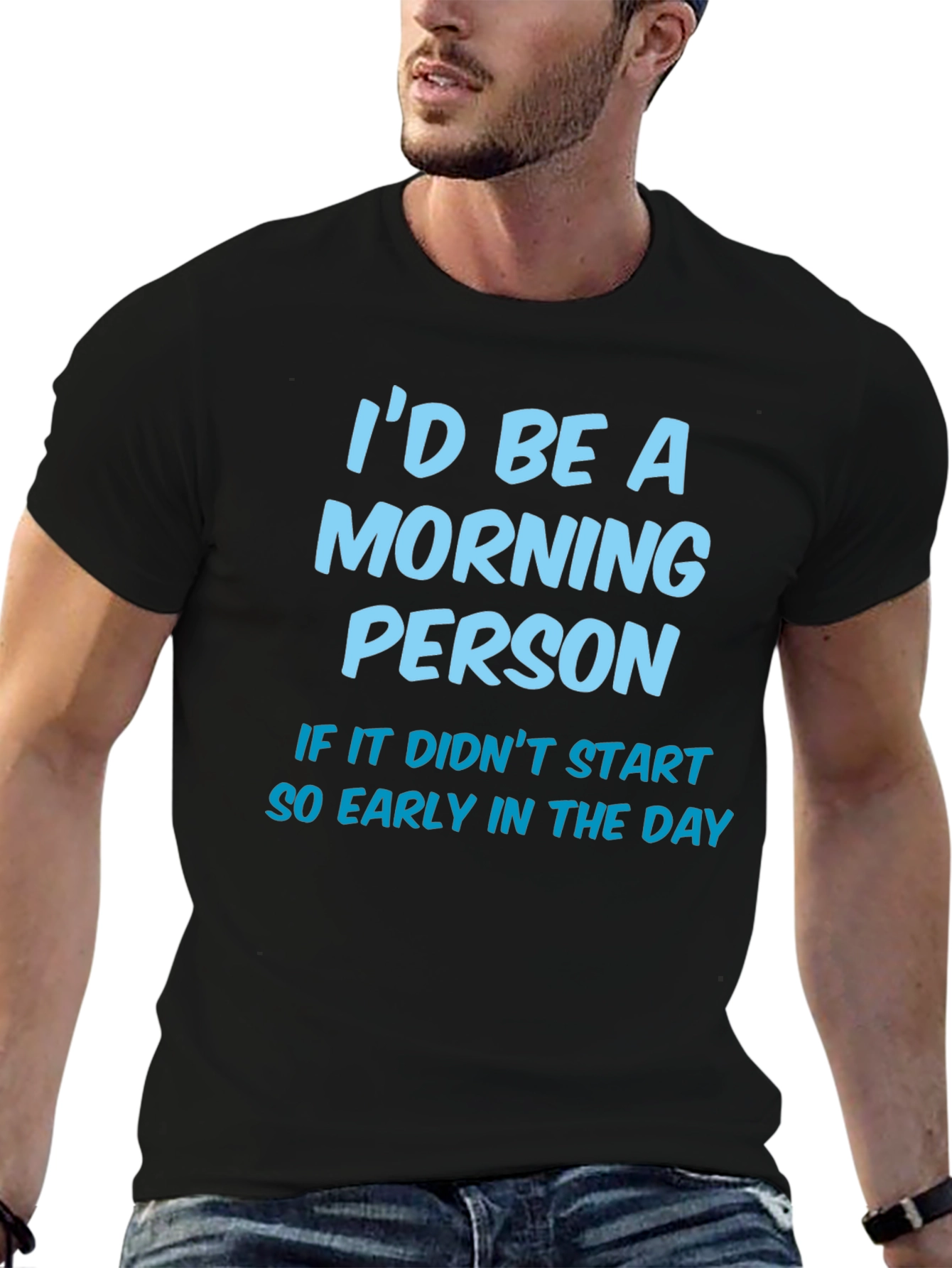 Black Funny "Morning Person" Graphic T-Shirt - Black view 6
