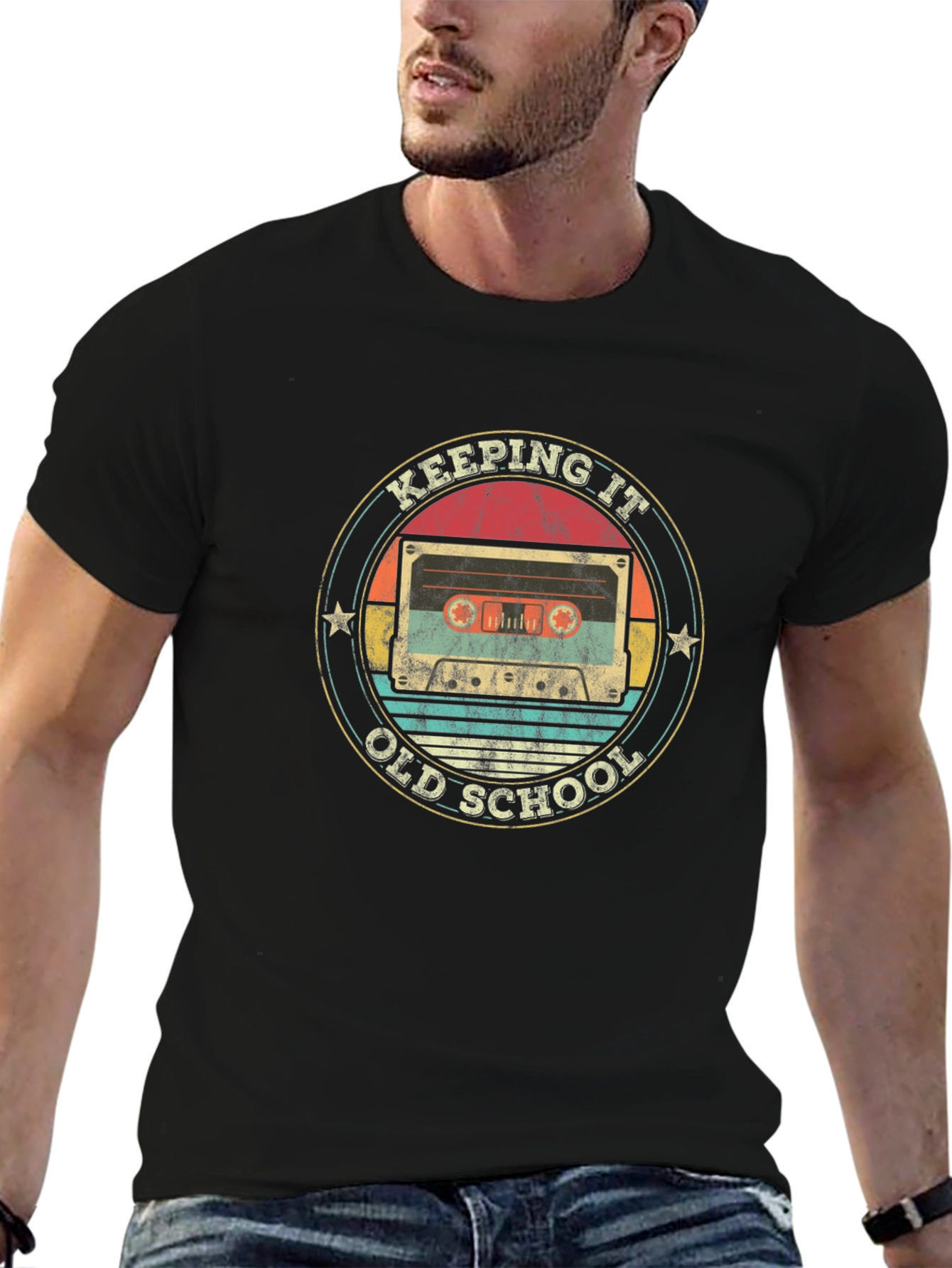 Black Keeping it Old School Retro Cassette T-Shirt view 6