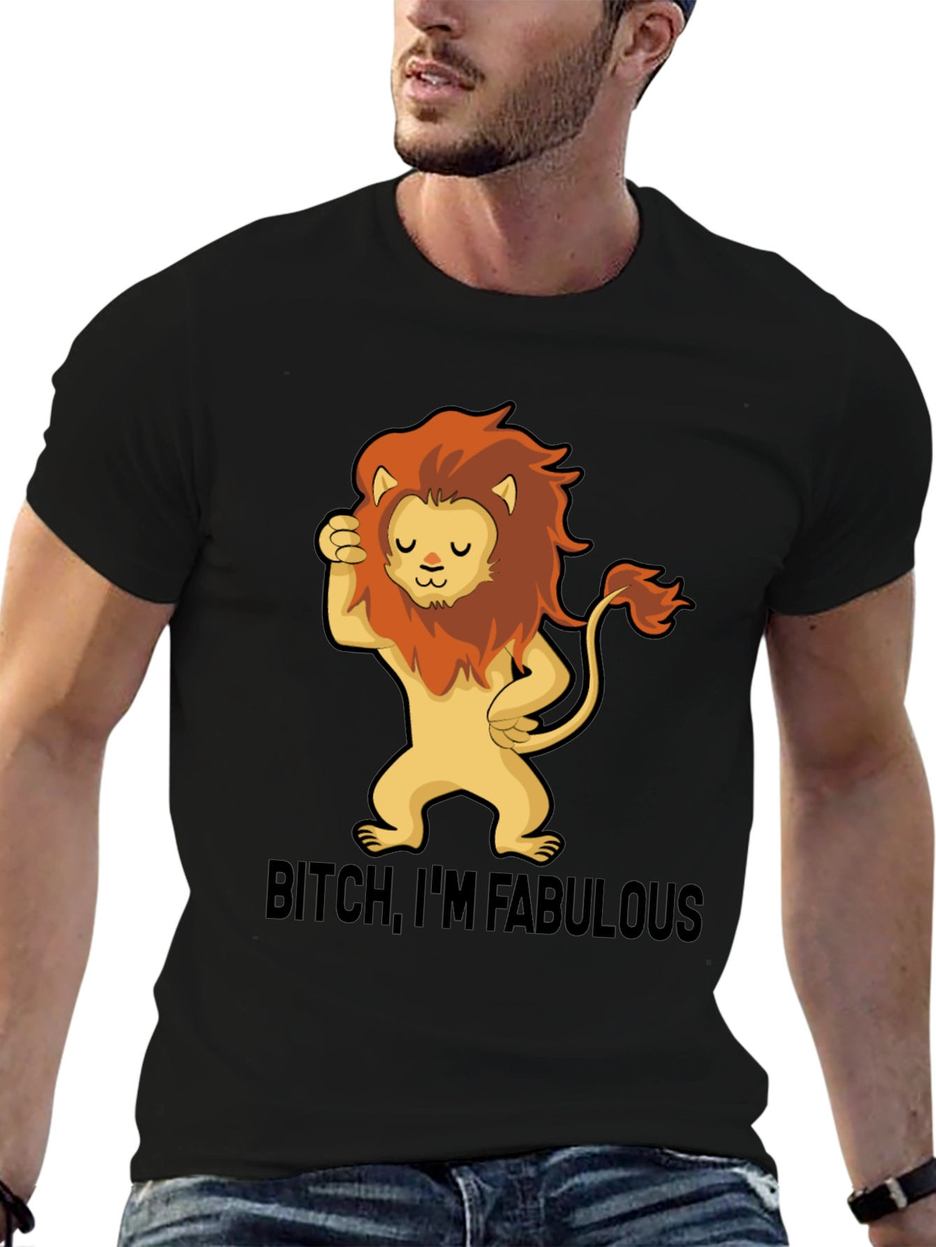 Black Fabulous Lion Graphic Tee - Stylish Black T-Shirt view 6