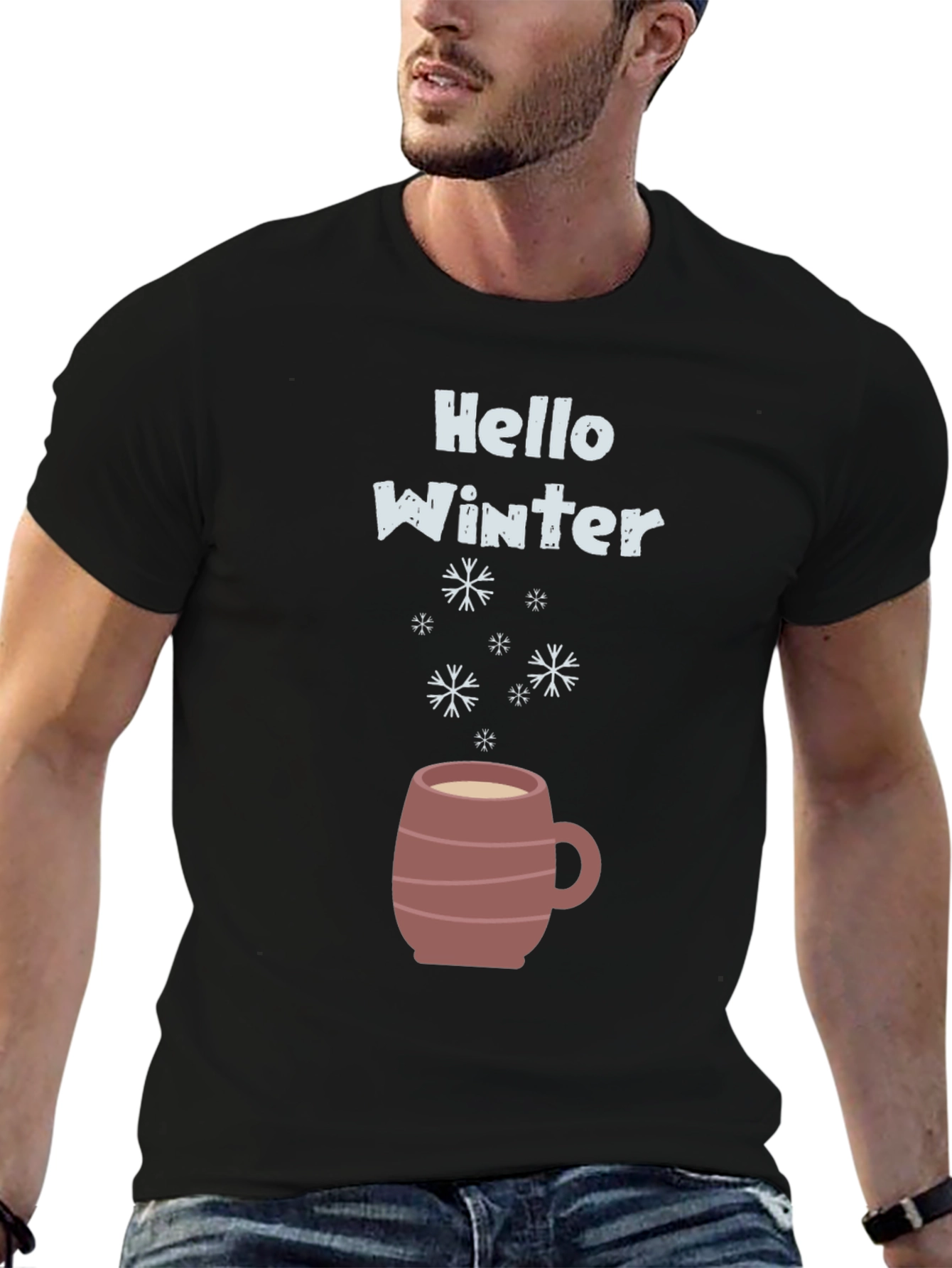 Black Hello Winter Graphic Tee - Cozy Mug Design view 6