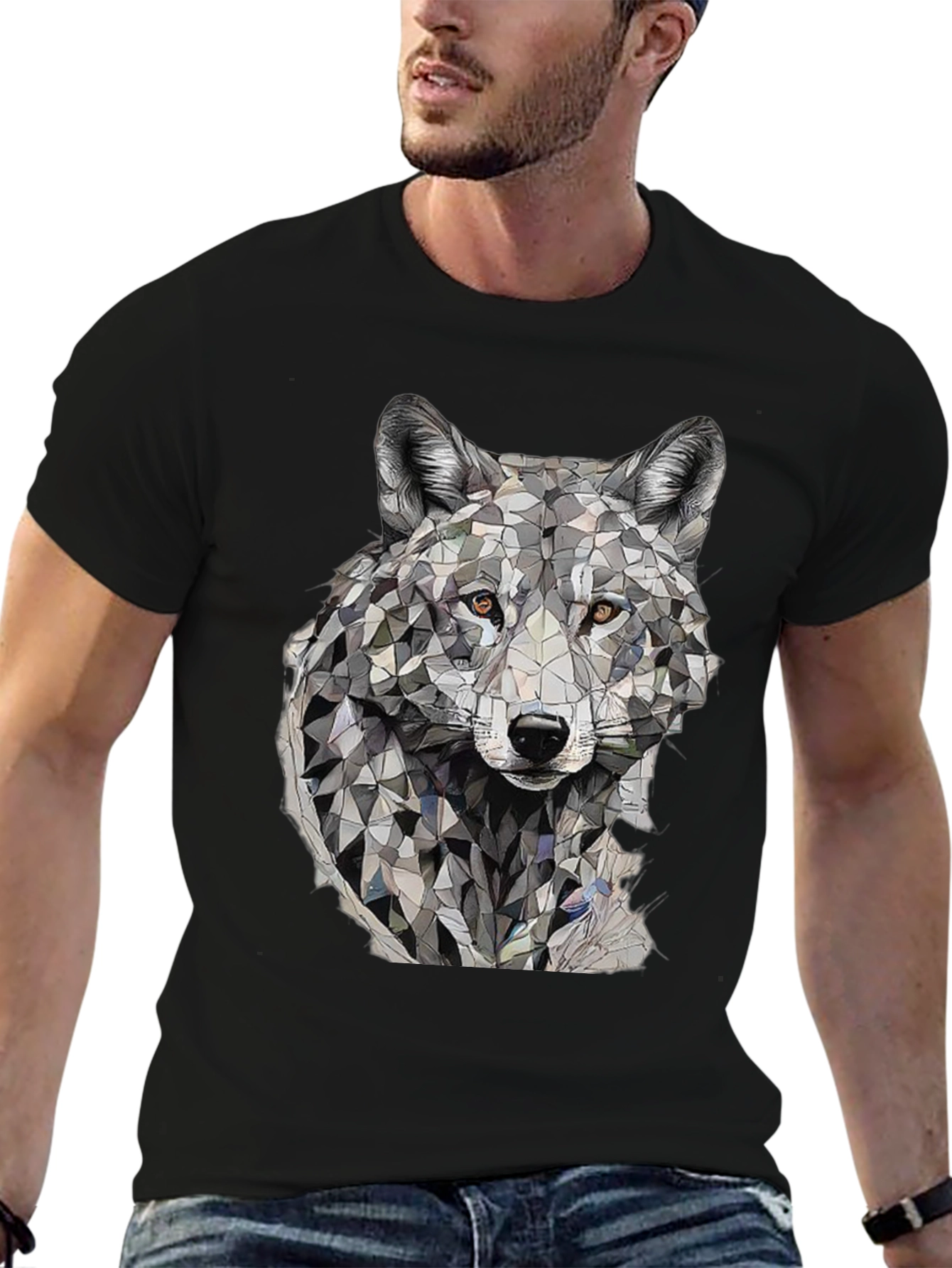 Black Geometric Wolf Graphic T-Shirt view 6