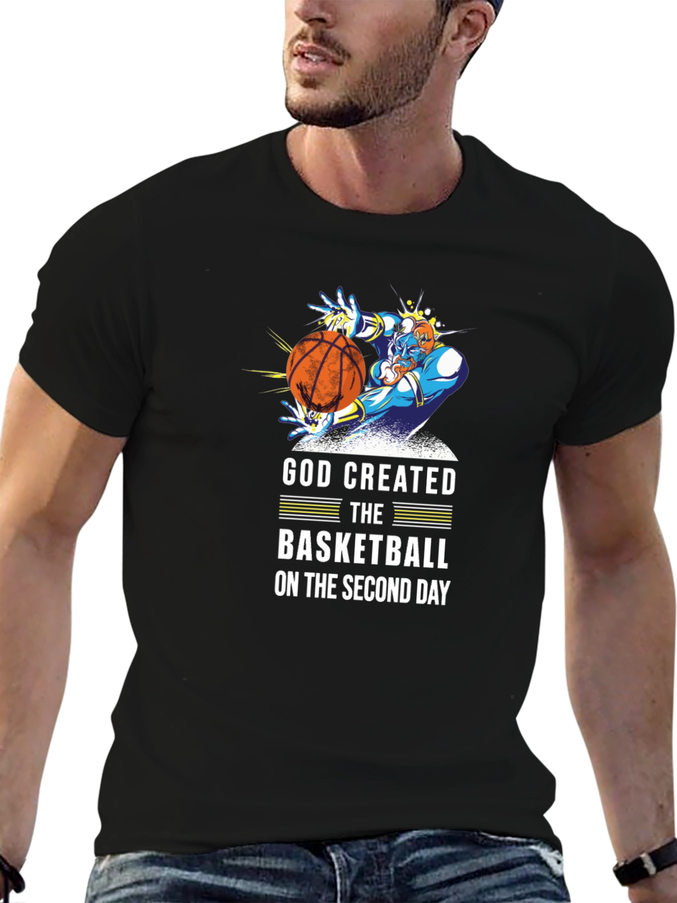 Black God Created Basketball T-Shirt view 6