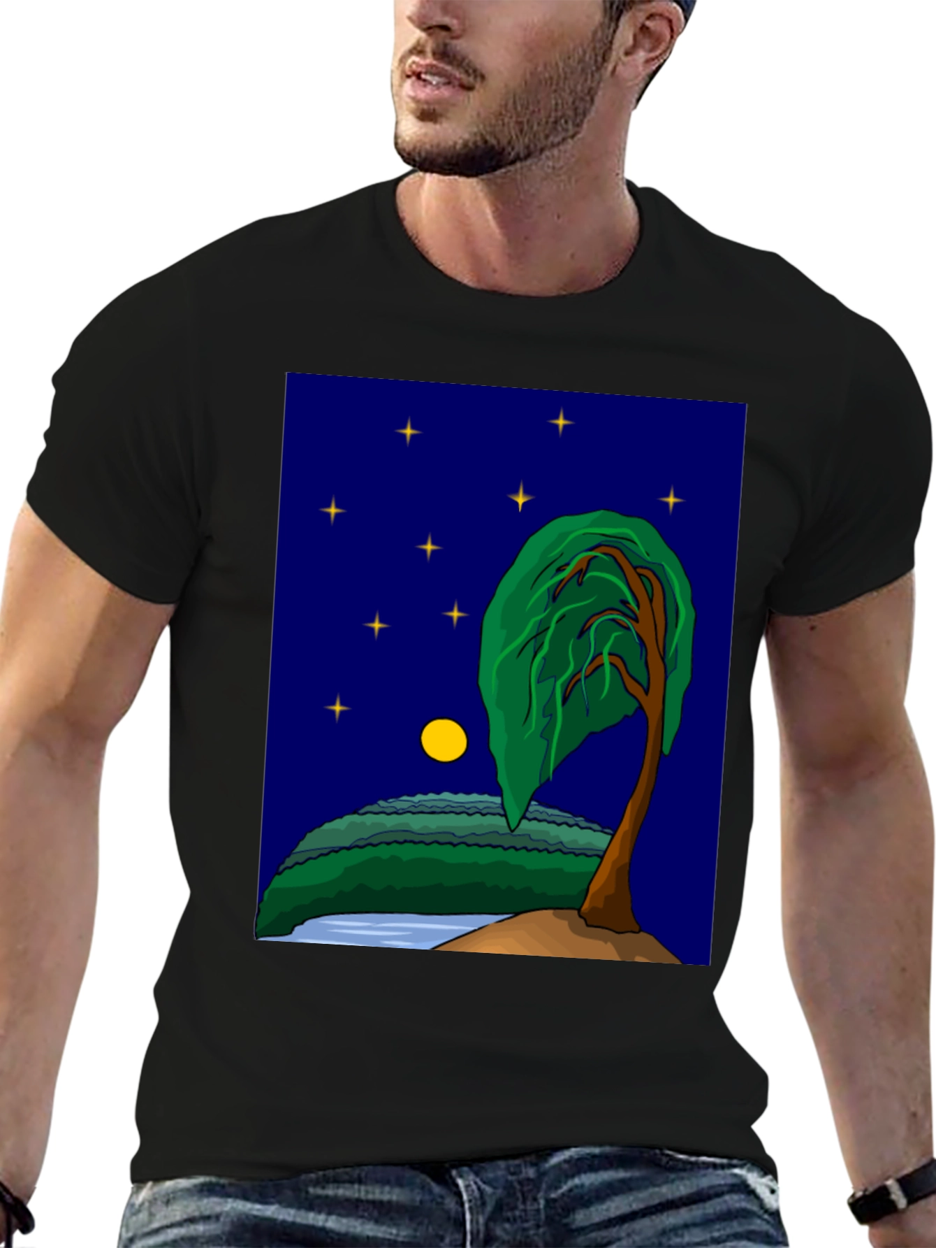 Black Night Landscape Graphic Tee - Stylish Unisex Shirt view 6