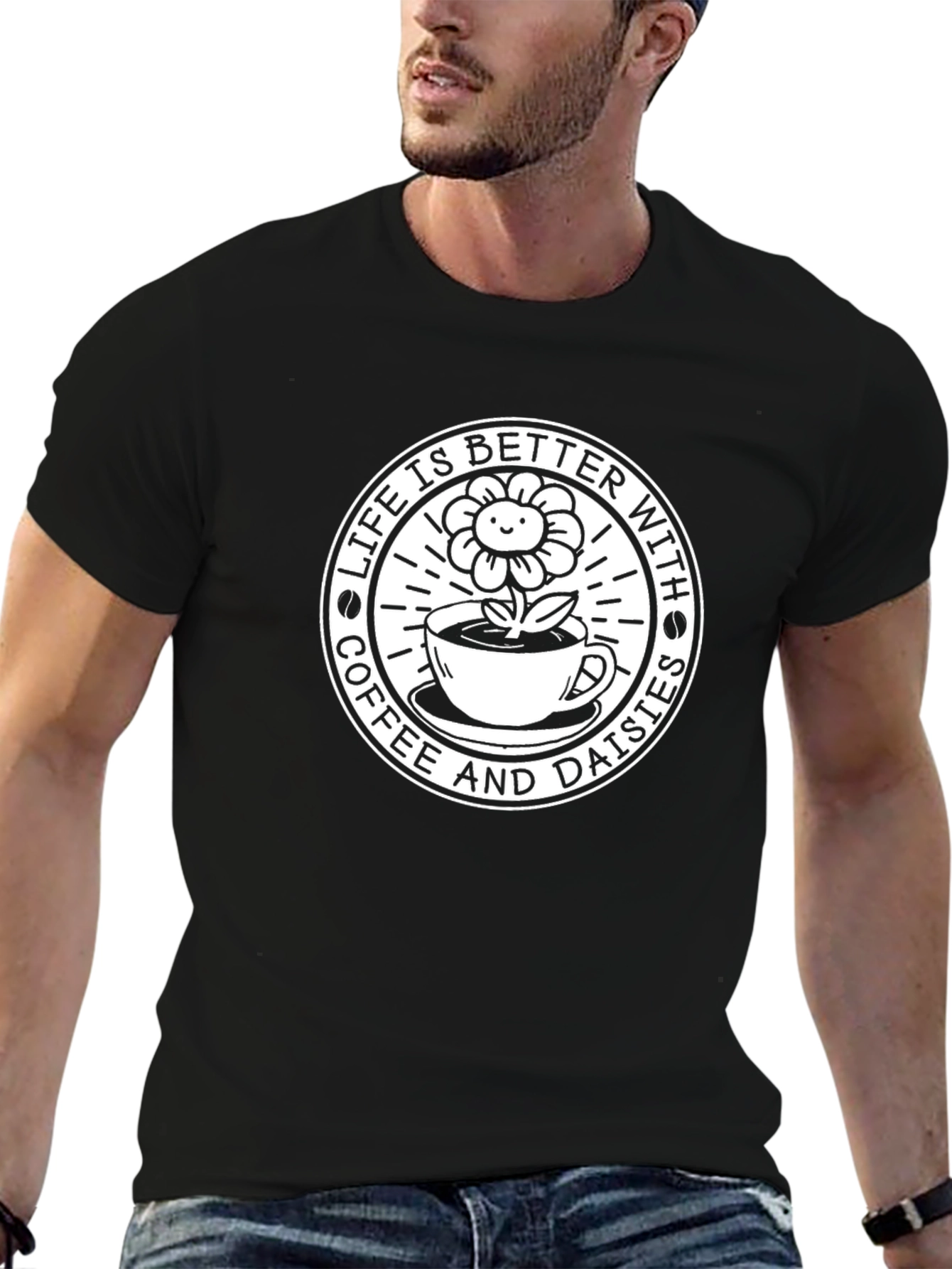 Black Coffee & Daisies Graphic T-Shirt - Life is Better view 6