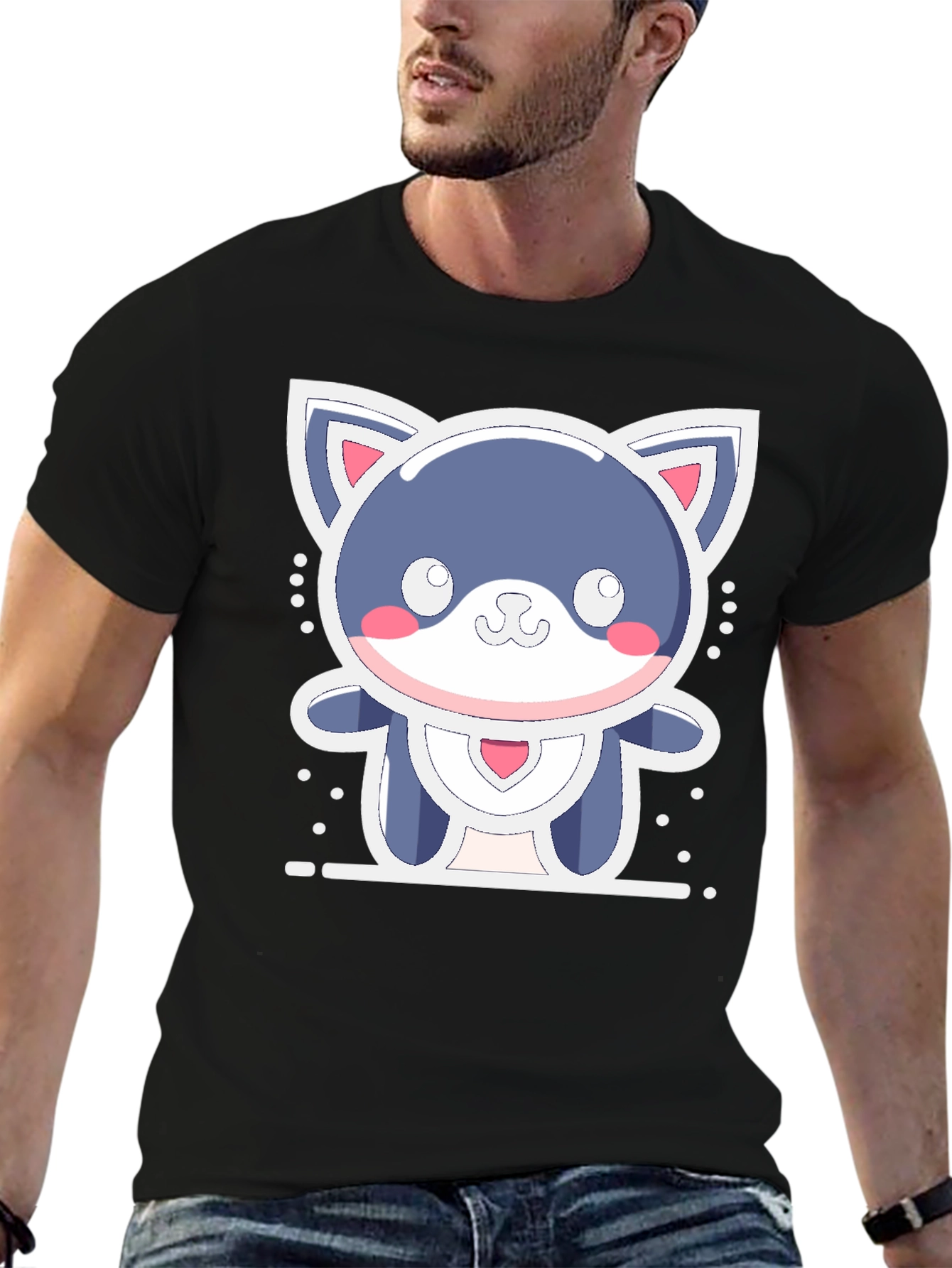 Black Cute Kawaii Cat T-Shirt - Soft & Stylish view 6