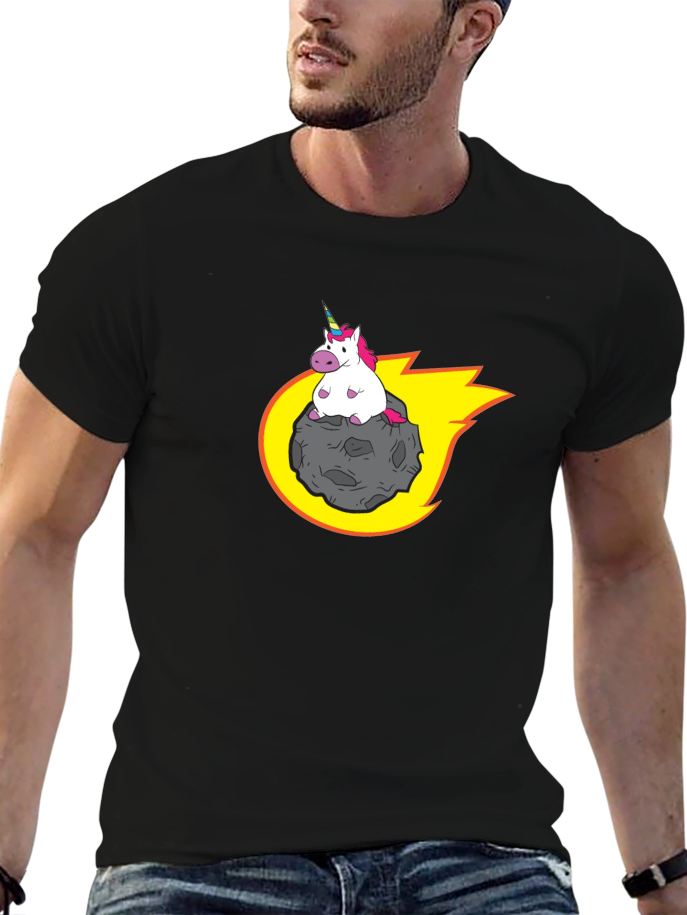 Black Unicorn Riding Meteor T-Shirt view 6