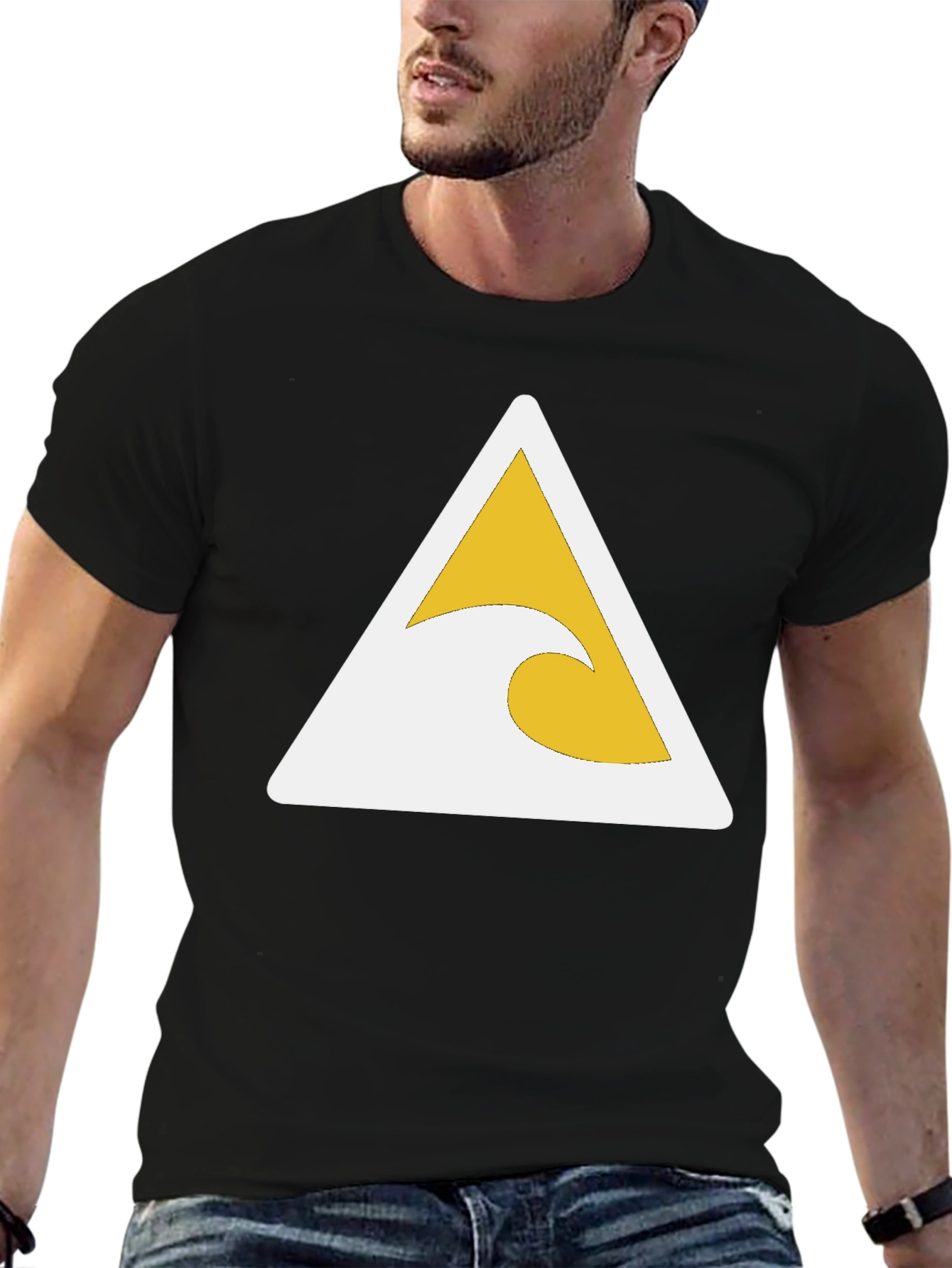 Black Black T-Shirt with Wave Triangle Graphic view 6