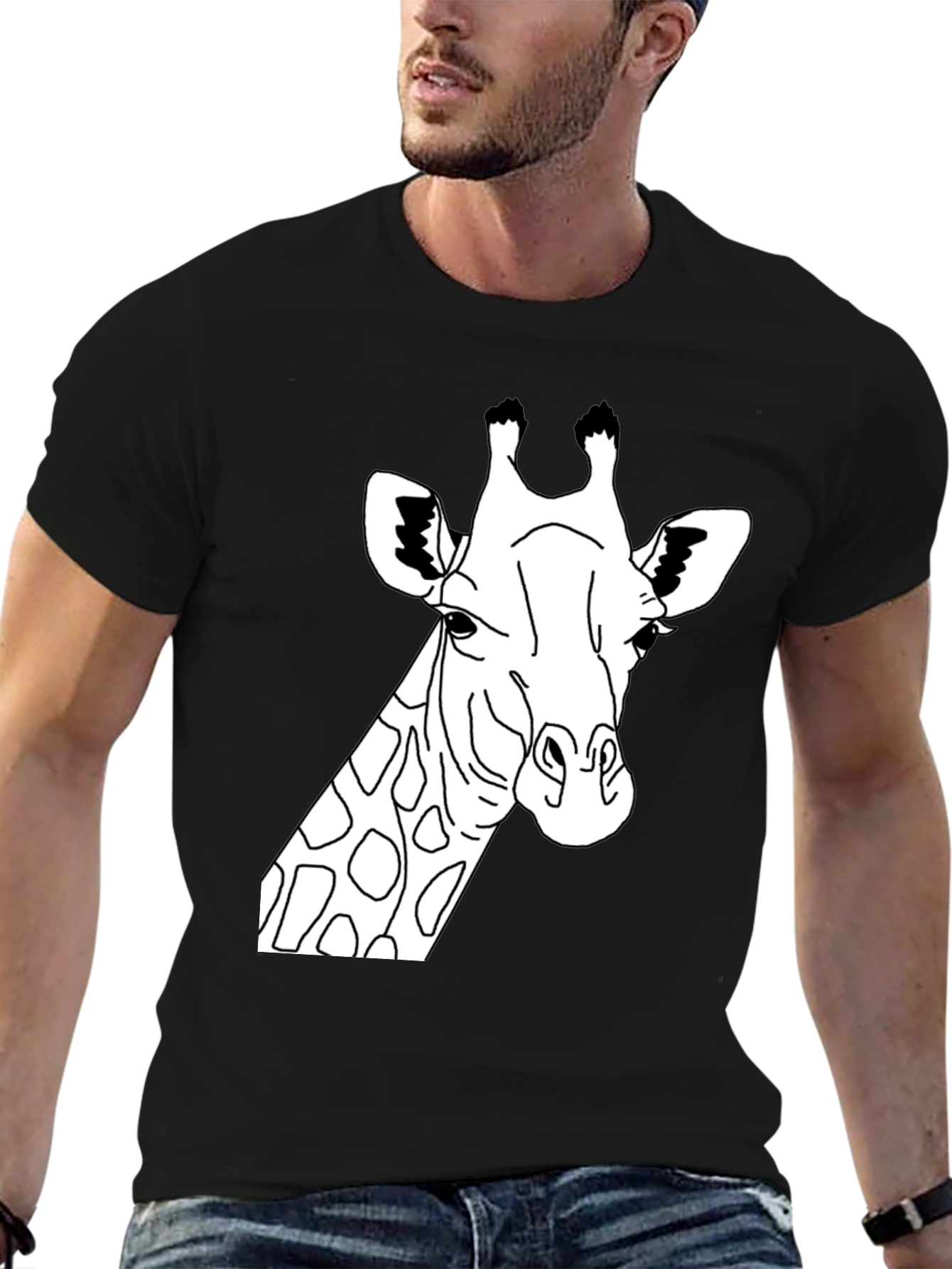 Black Giraffe Graphic Tee - Black Crew Neck T-Shirt view 6