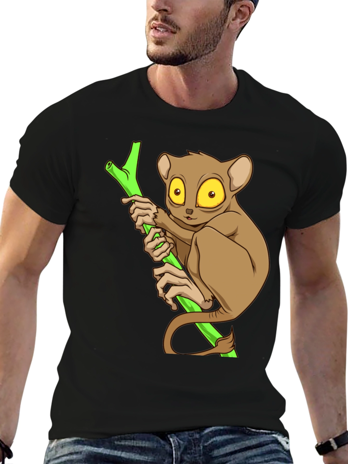 Black Cute Tarsier Graphic Tee - Black Cotton view 6