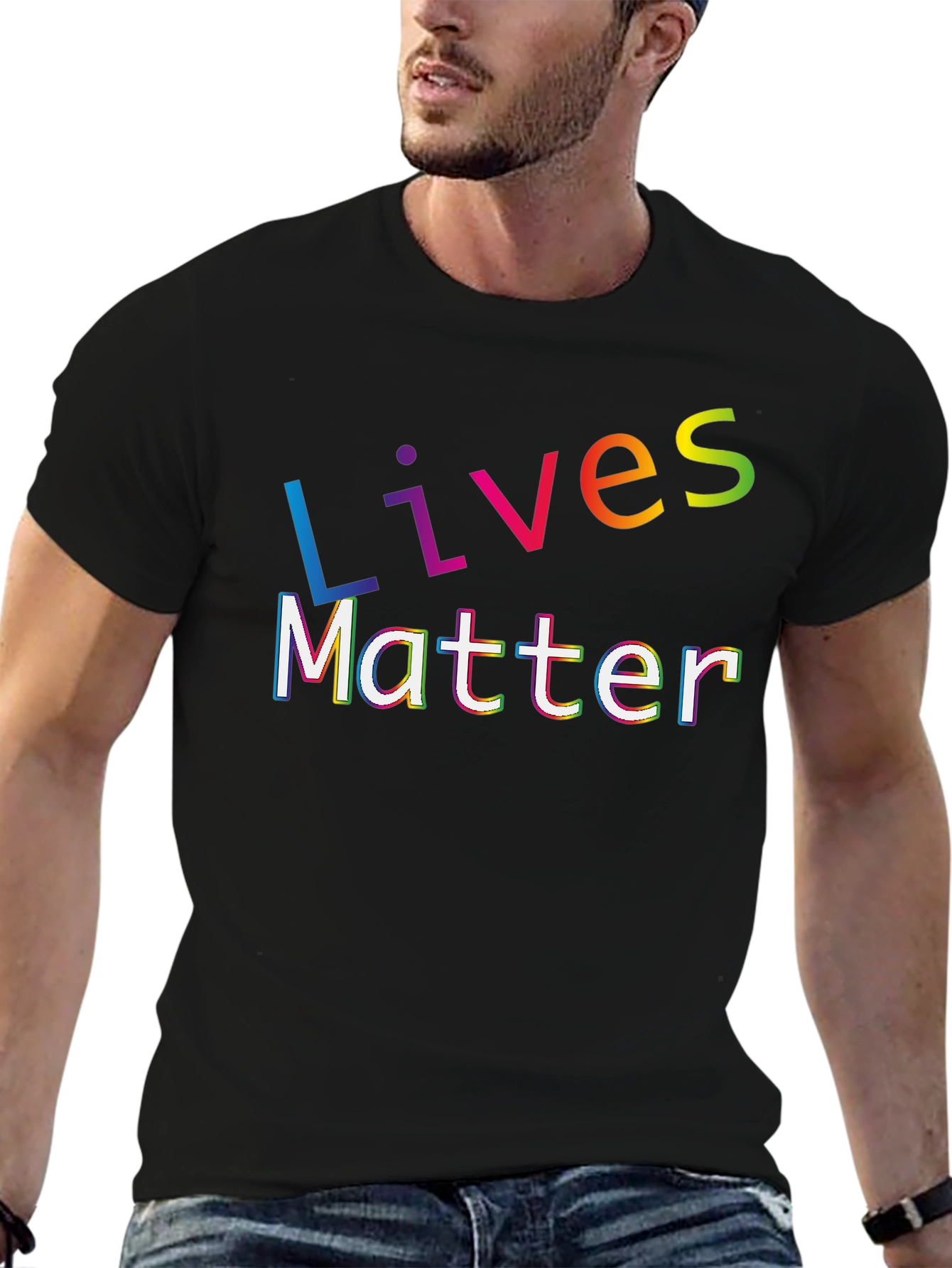 Black Rainbow Lives Matter Graphic T-Shirt view 6