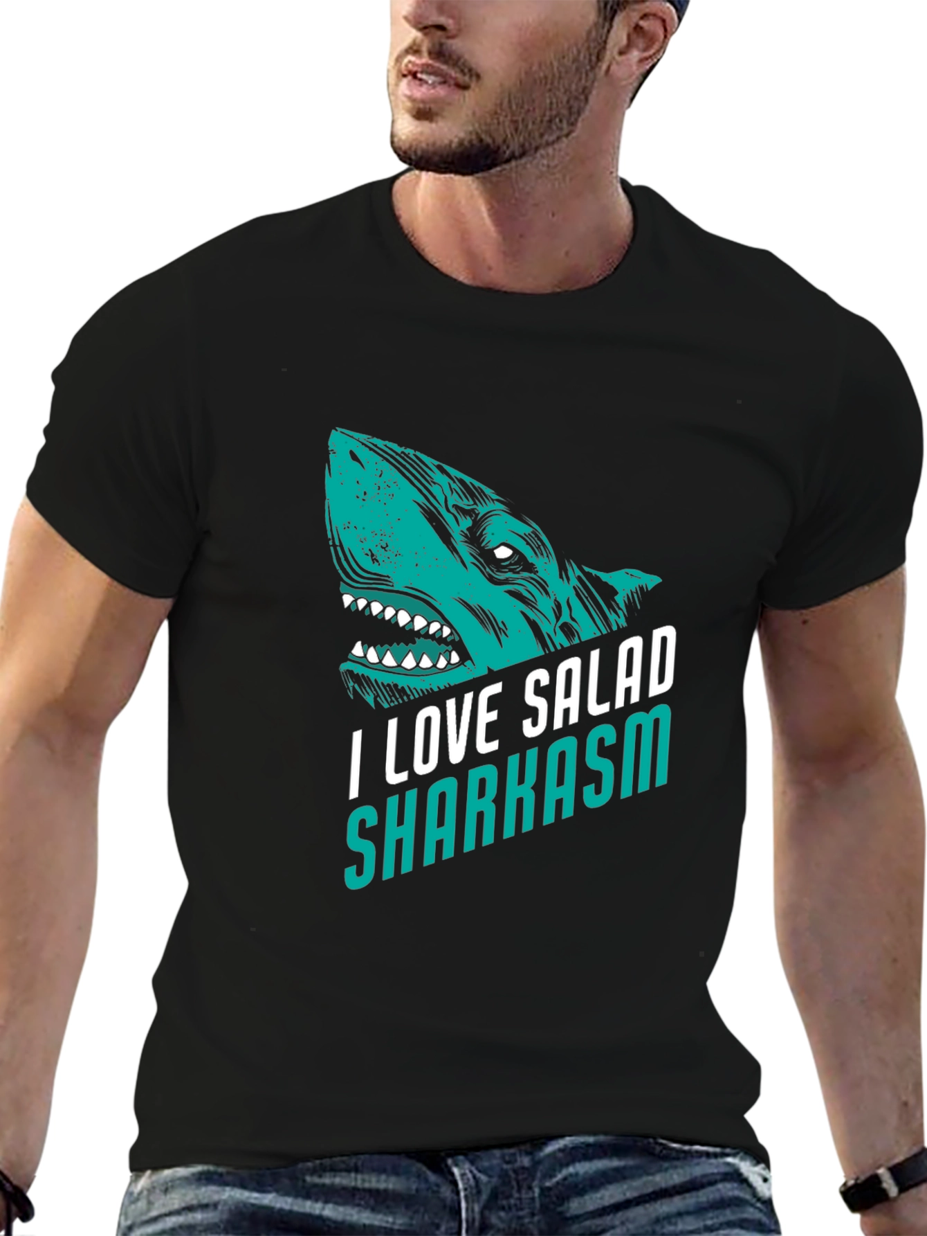 Black I Love Salad Sharkasm Black Graphic Tee view 6