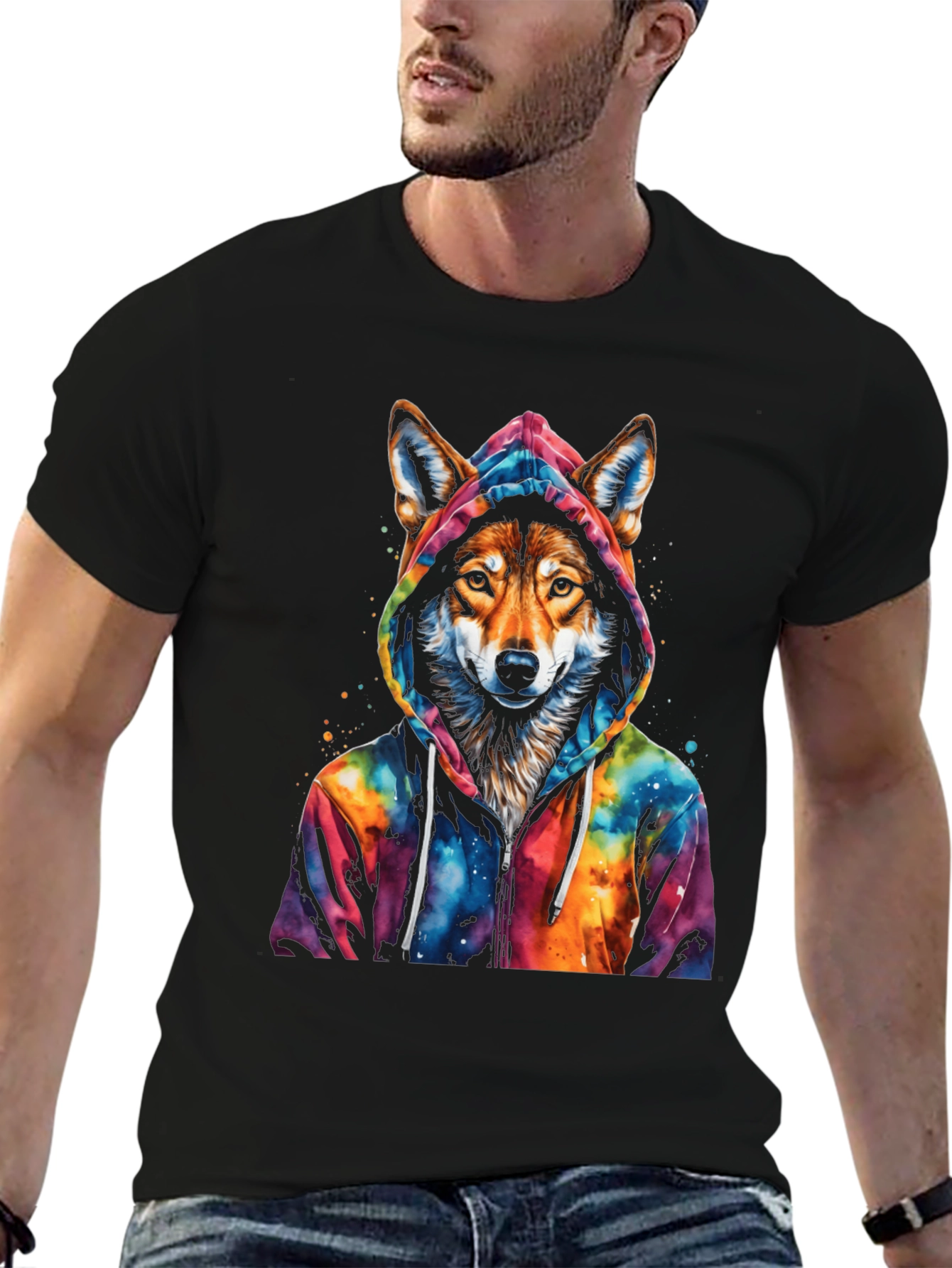 Black Wolf in Hoodie Graphic Tee view 6