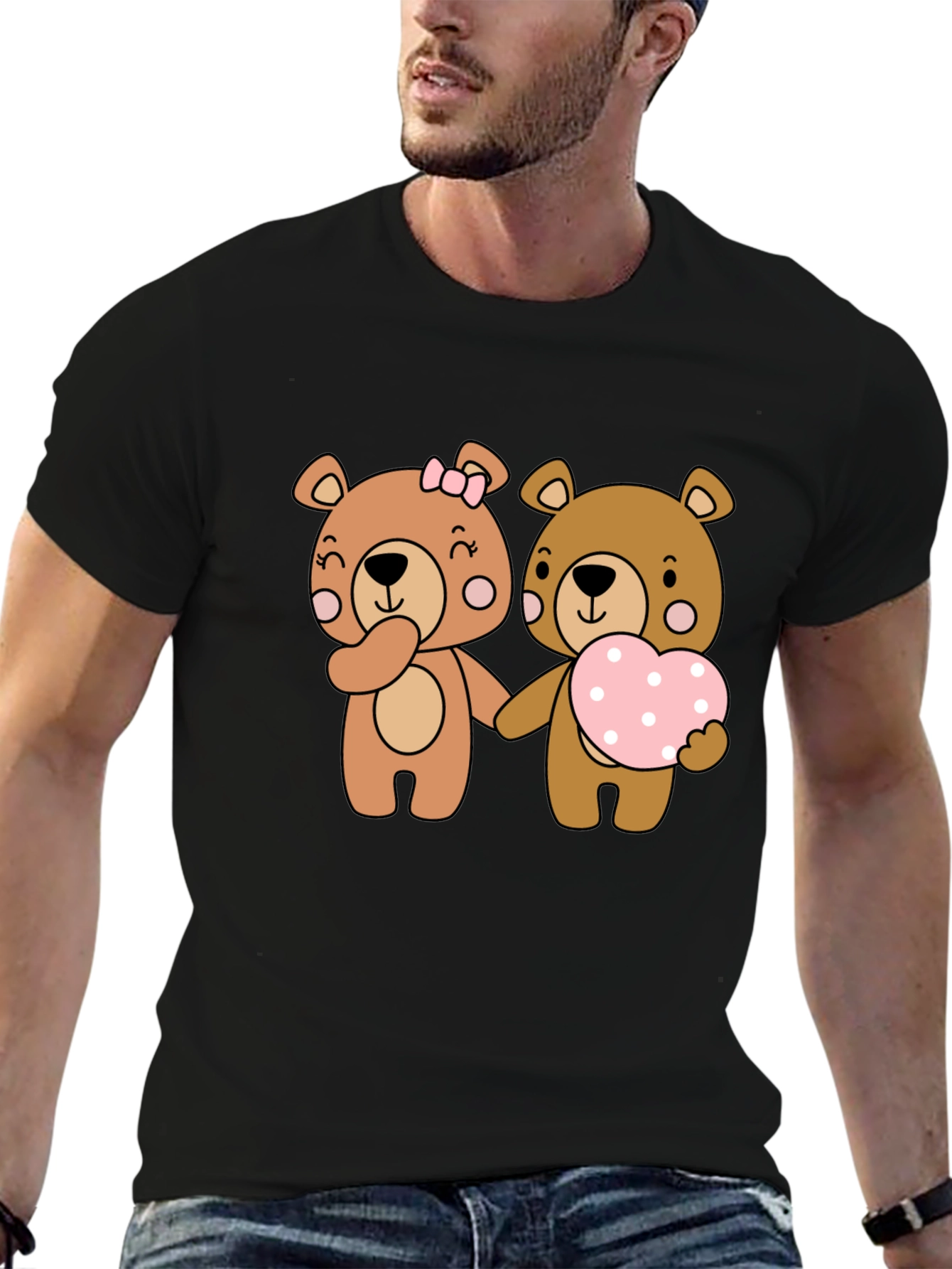 Black Bear Love Couple Black T-Shirt view 6