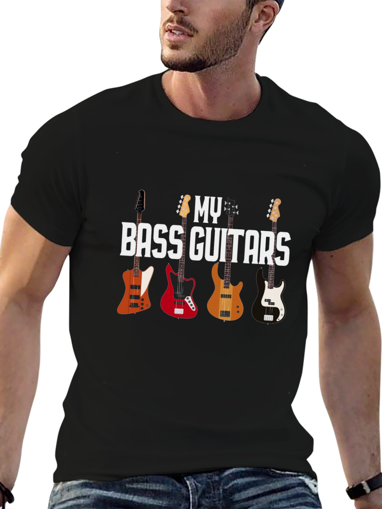 Black Bass Guitars T-Shirt - Musician's Gift view 6