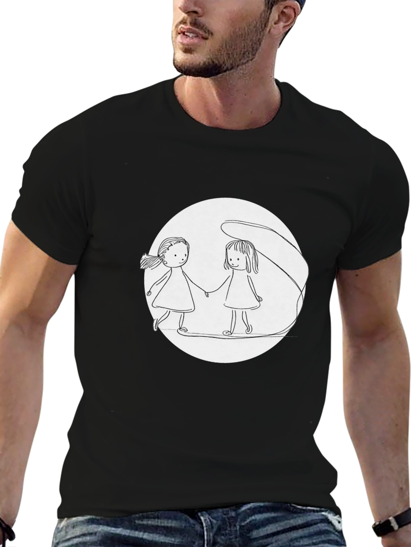 Black Girls Holding Hands T-Shirt - Black view 6