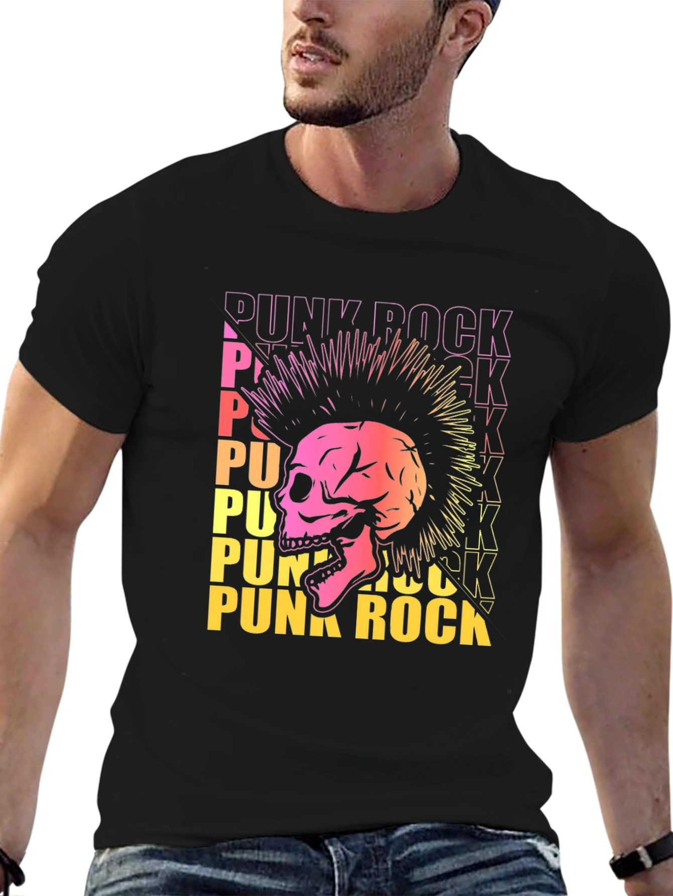 Black Punk Rock Skull Graphic Tee - Edgy Design view 6
