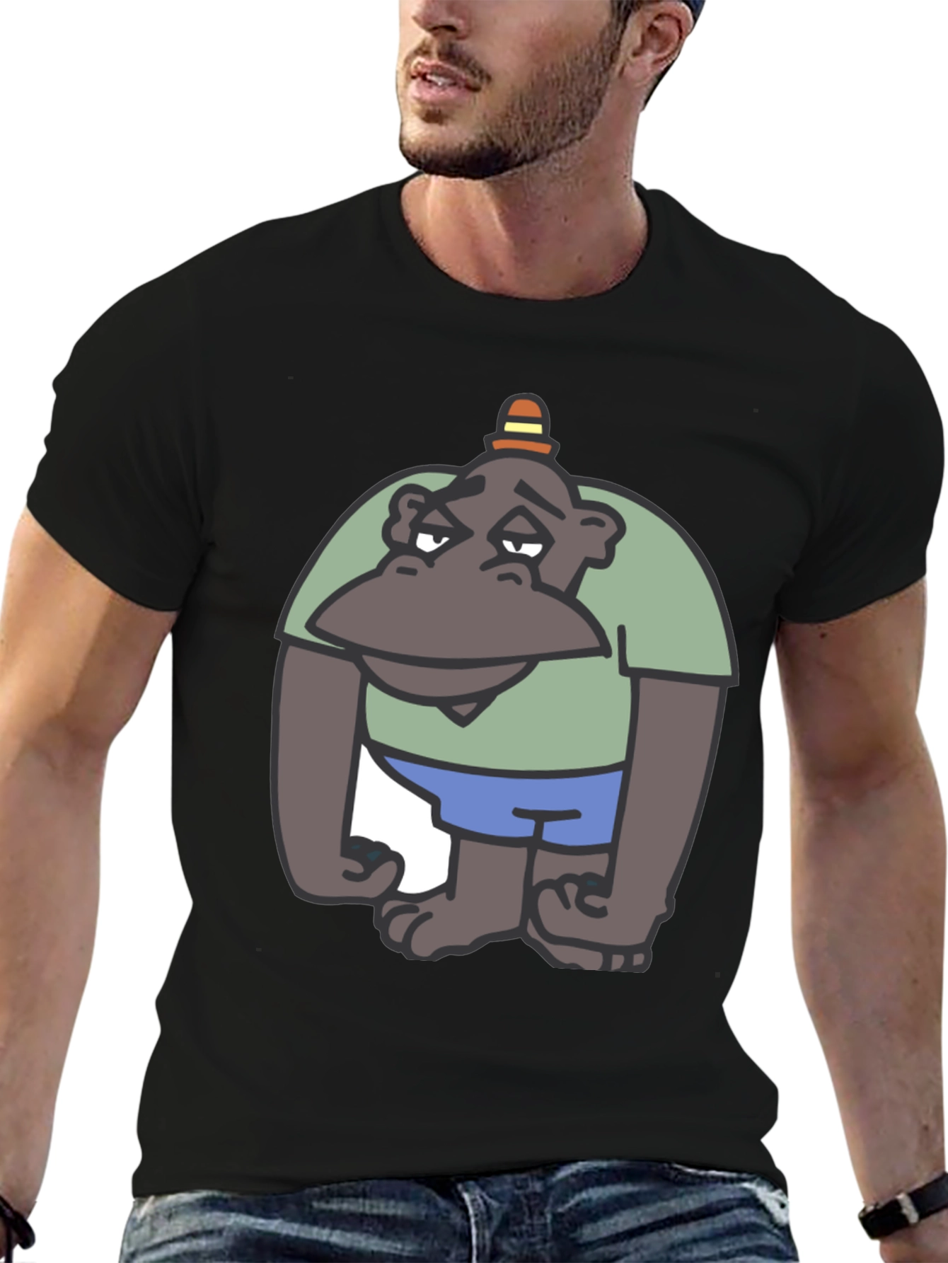Black Cartoon Ape Graphic Tee - Comfy Cotton T-Shirt view 6
