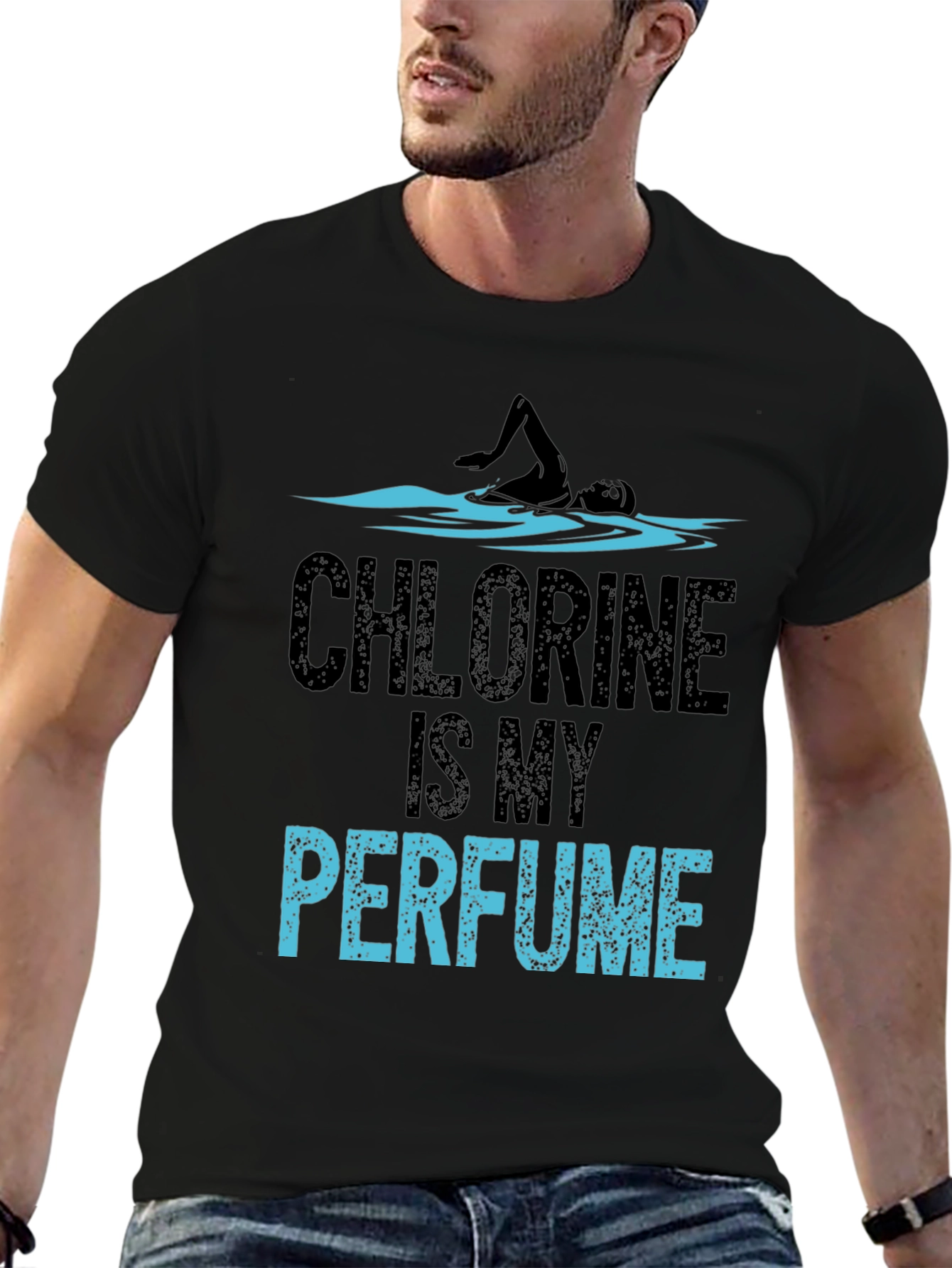Black Chlorine Is My Perfume Funny Swimmer T-Shirt view 6