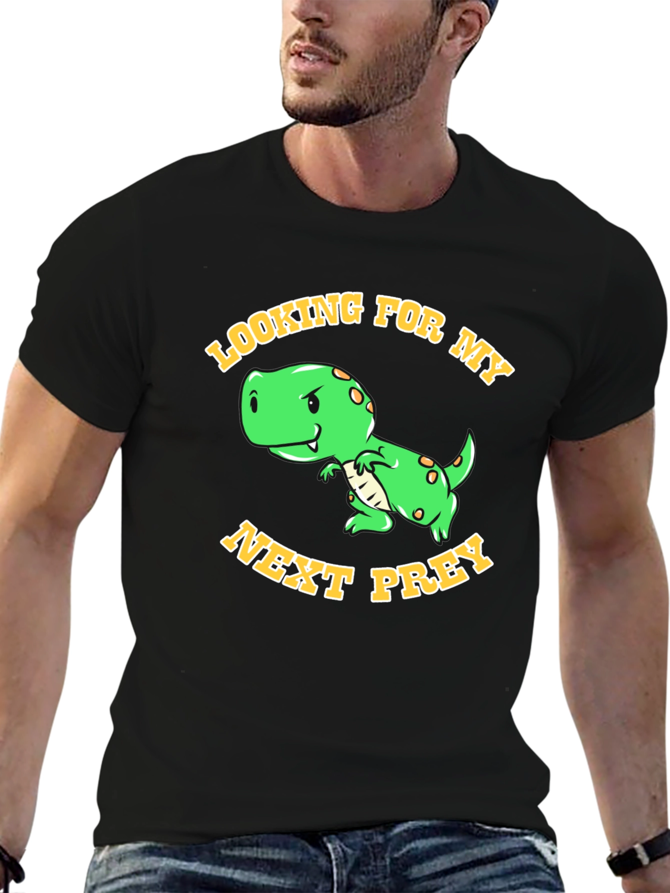 Black Dinosaur "Looking for My Next Prey" Graphic T-Shirt view 6
