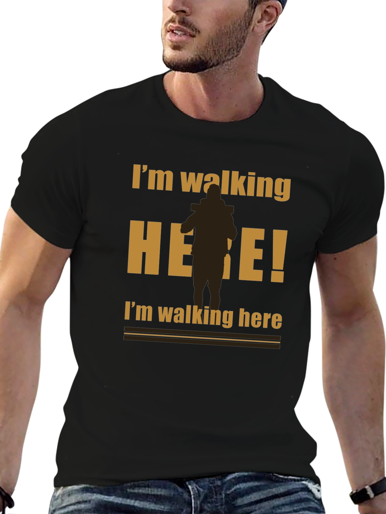 Black I'm Walking Here Funny Graphic T-Shirt view 6