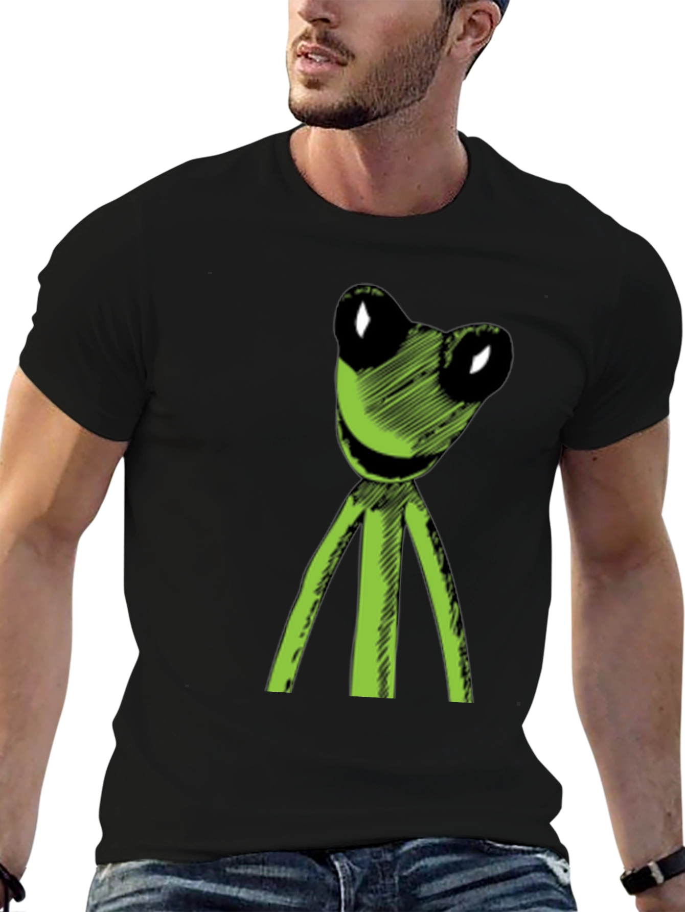 Black Kermit Style Frog Graphic Tee - Soft Black Cotton T-Shirt view 6
